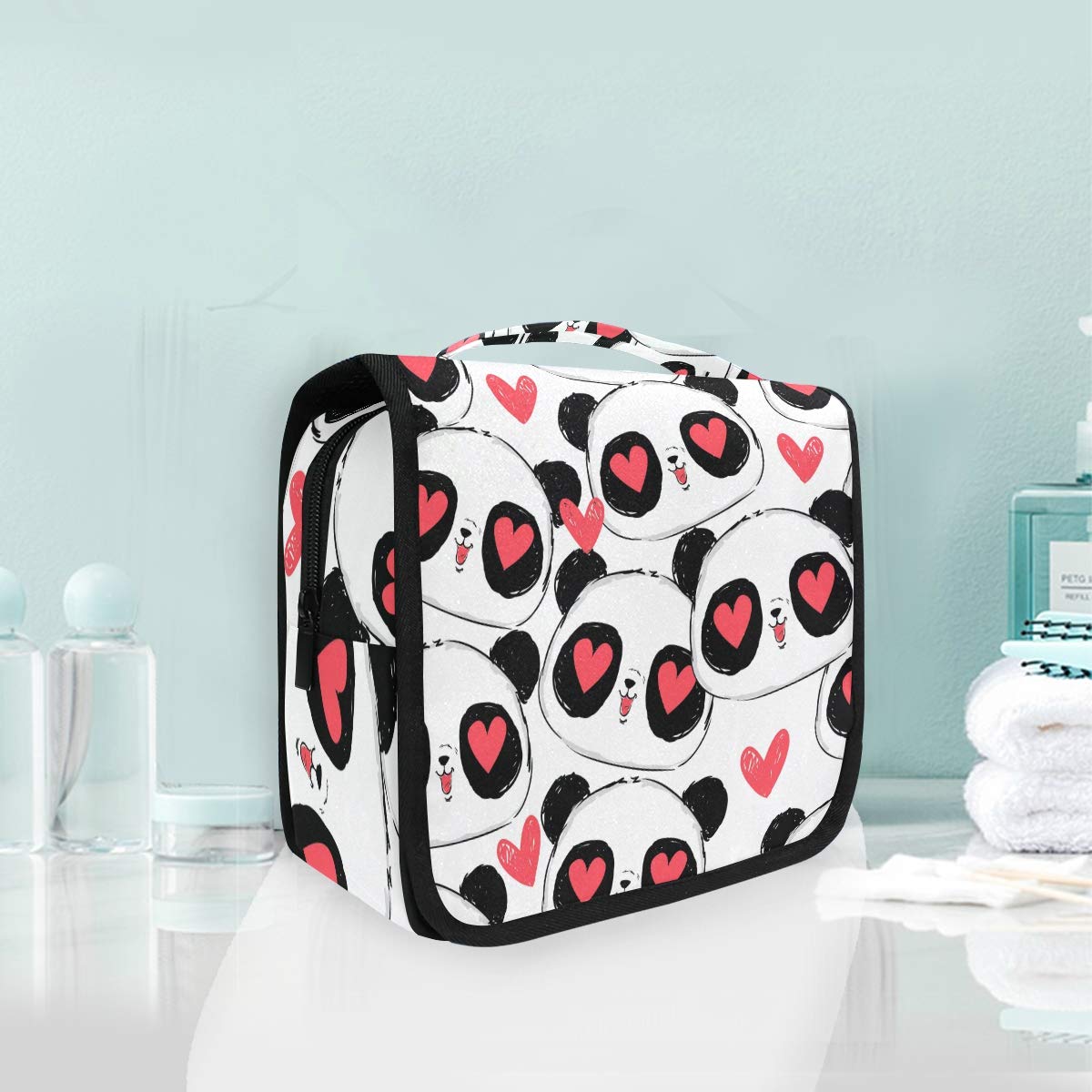 MOYYO Cute Panda Travel Hanging Toiletry Bag - Waterproof Cosmetic Makeup Organizer Pouch for Women & Girls - Perfect for Shower, Gym, Camping & Vacation Trips