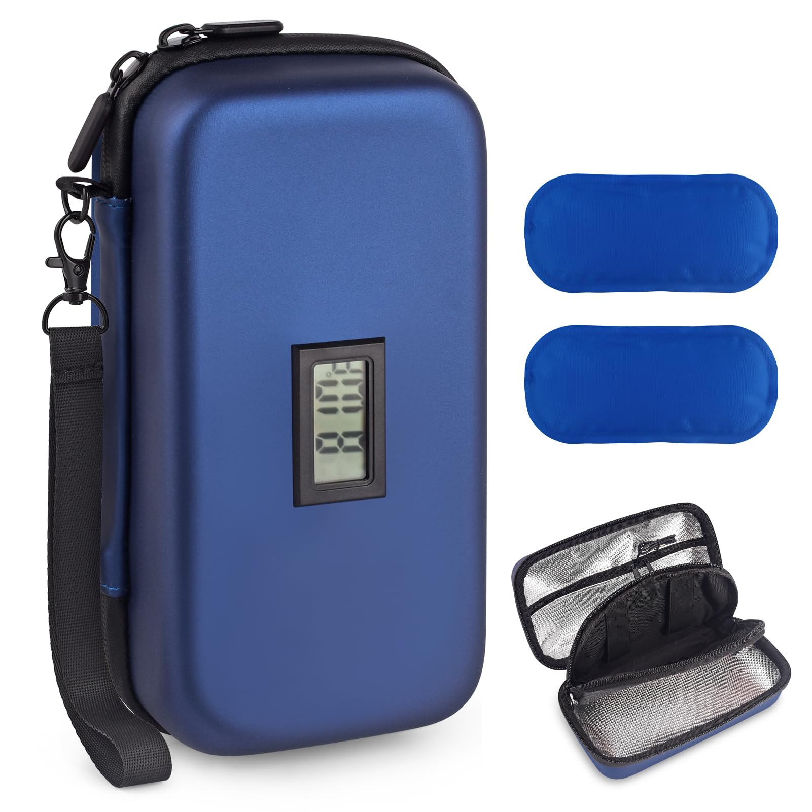24-Hour Insulin Cooler Travel Case - TSA Approved Diabetic Medication Cooler with Thermometer & Temperature Display - Refrigerated Medicine Organizer Bag with 2 Ice Packs - Perfect for Air Travel, Road Trips & Daily Diabetes Care