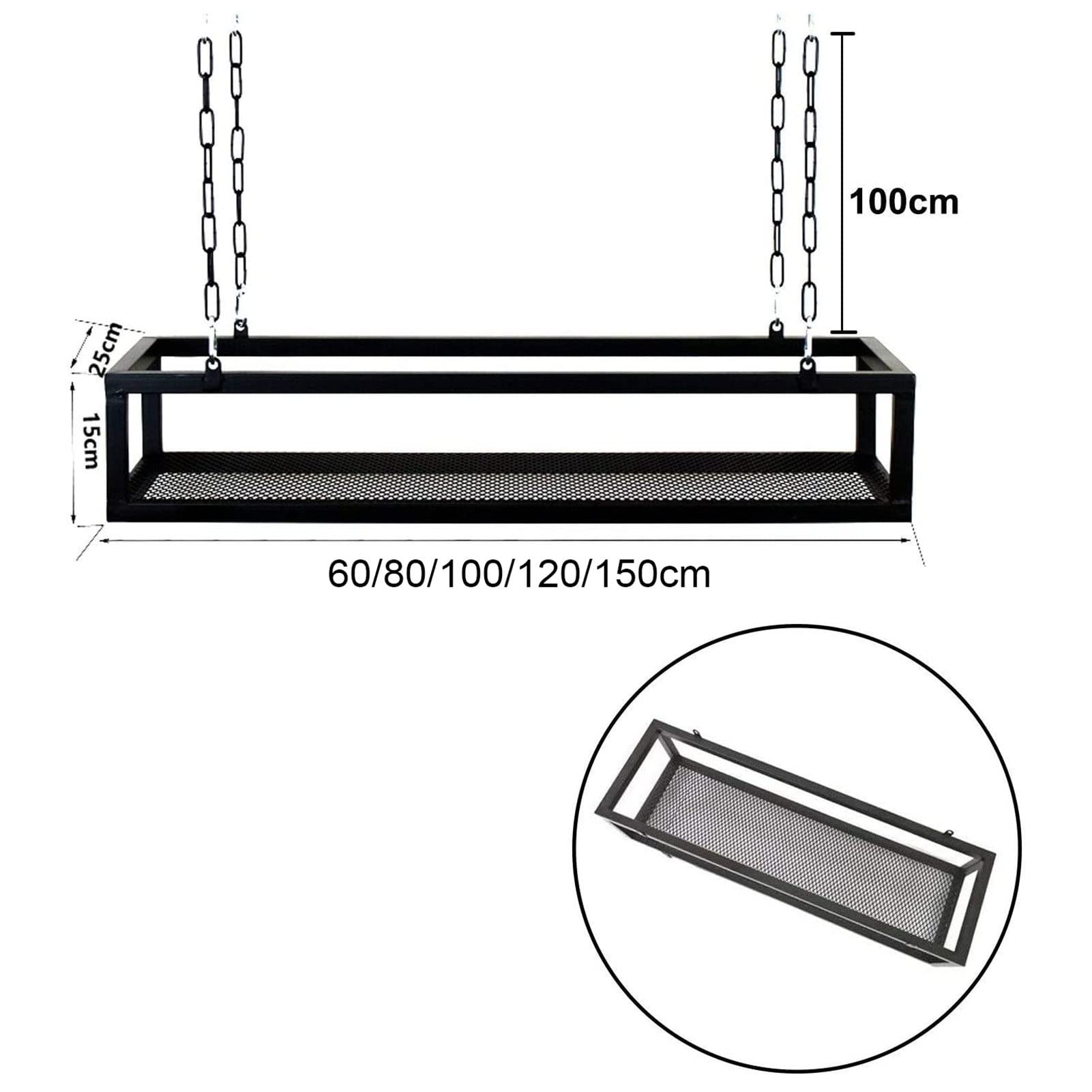 Industrial Loft Style Hanging Iron Basket - Wine Glass Rack, Ceiling Shelf, Plant Stand & Floating Shelves for Bar, Restaurant & Home Decor - Black, 5 Lengths (80x25x15cm) - Perfect for Kitchen Storage, Wine Display & Indoor Plant Organization