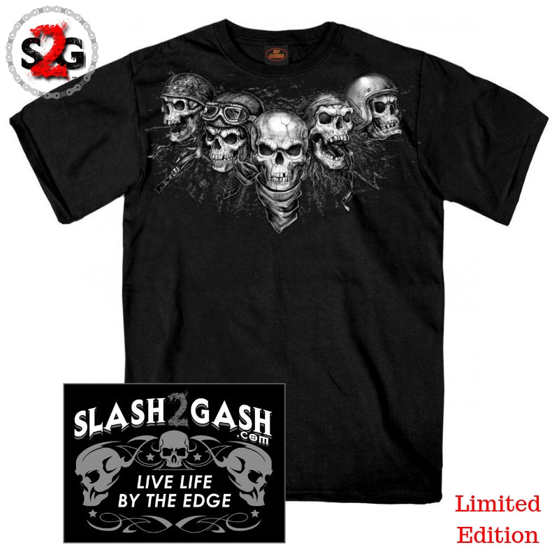 Hot Leathers Five Skull Men's Biker T-Shirt | Custom Slash2Gash Design | Motorcycle Riding & Casual Wear