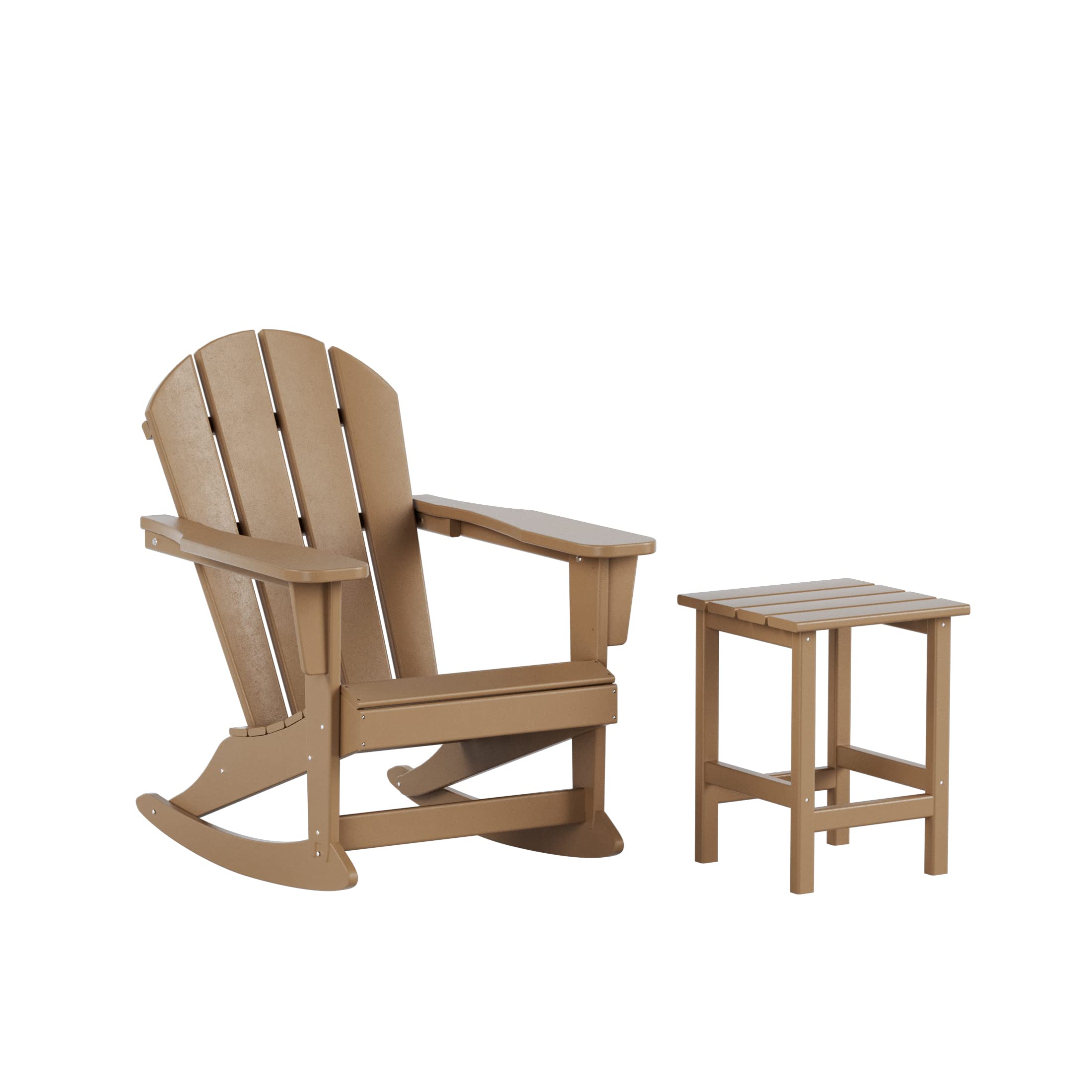 WestinTrends Malibu 2-Piece Outdoor Rocking Chair Set with Side Table - All-Weather Poly Lumber Adirondack Rockers for Porch, Patio & Garden - Weathered Wood Finish - Perfect for Relaxing Outdoors & Backyard Decor