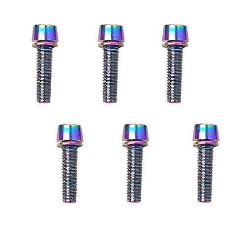 Titanium Plated M5x18mm Bicycle Stem Screws - Stainless Steel Tapered Head Bolts with Washers for MTB, Road Bike & Fixed Gear Bikes - 6PCS Rainbow Color - Perfect for Bike Maintenance, Repair and Upgrades