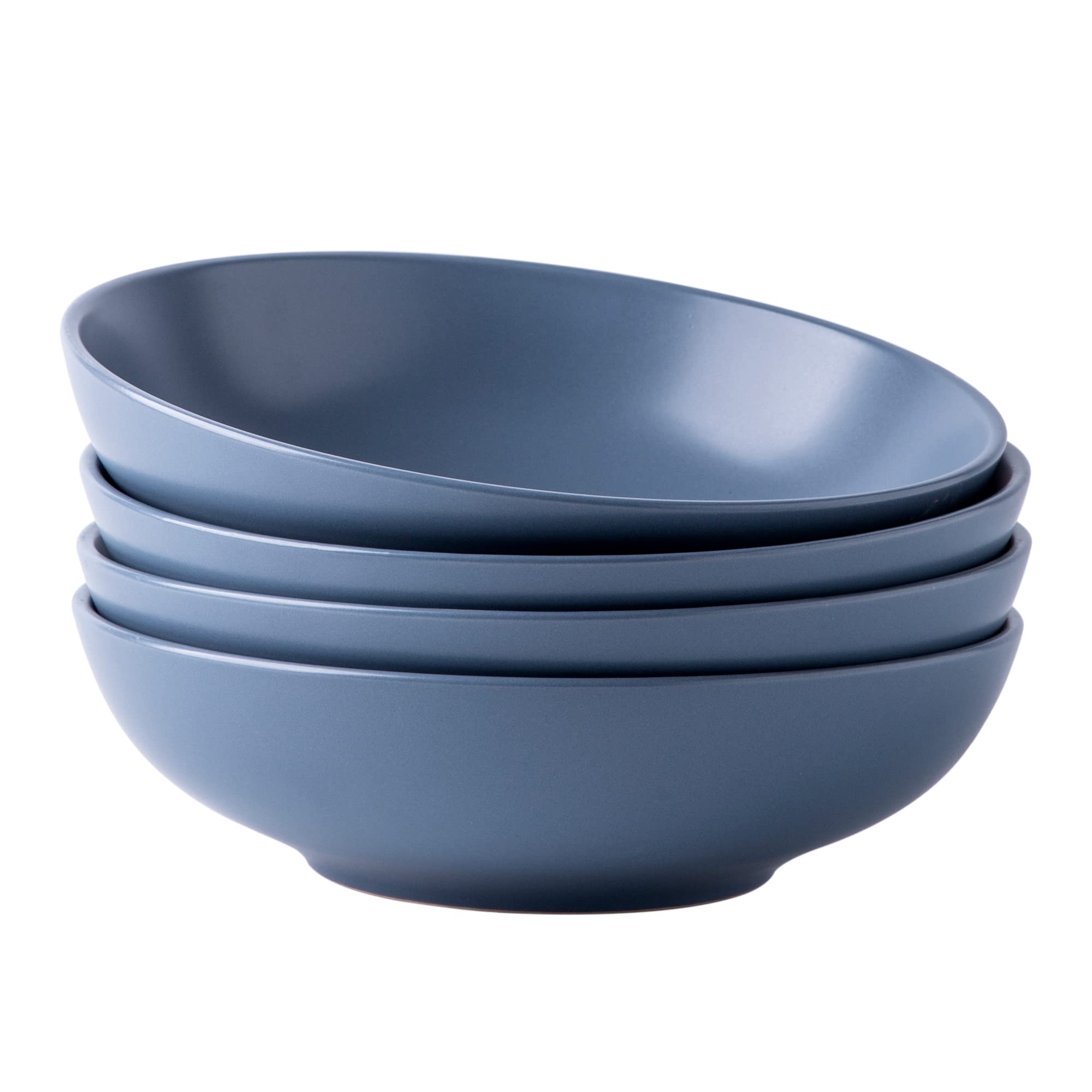 AmorArc 8.75'' Large Pasta Bowls Set of 4 - 42oz Stoneware Serving Bowls for Pasta, Salad, Soup, Oatmeal & Fruits - Microwave & Dishwasher Safe Matte Blue - Perfect for Family Dinners, Entertaining & Meal Prep