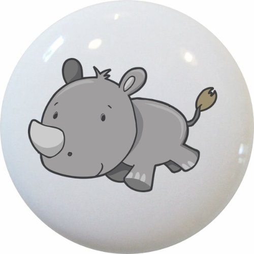 1620 Rhinoceros Baby Ceramic Cabinet Drawer Knob - Vintage Style Handmade Drawer Pull for Nursery, Kids Room & Furniture Upgrade - Perfect for Dressers, Cabinets and DIY Home Decor Projects