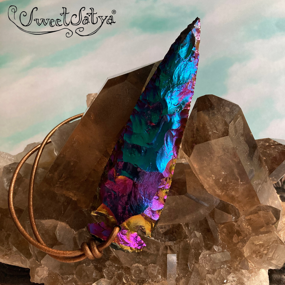 Rainbow Titanium Arrowhead Necklace for Women - Handmade Boho Jewelry for Outdoor Adventures & Festival Fashion
