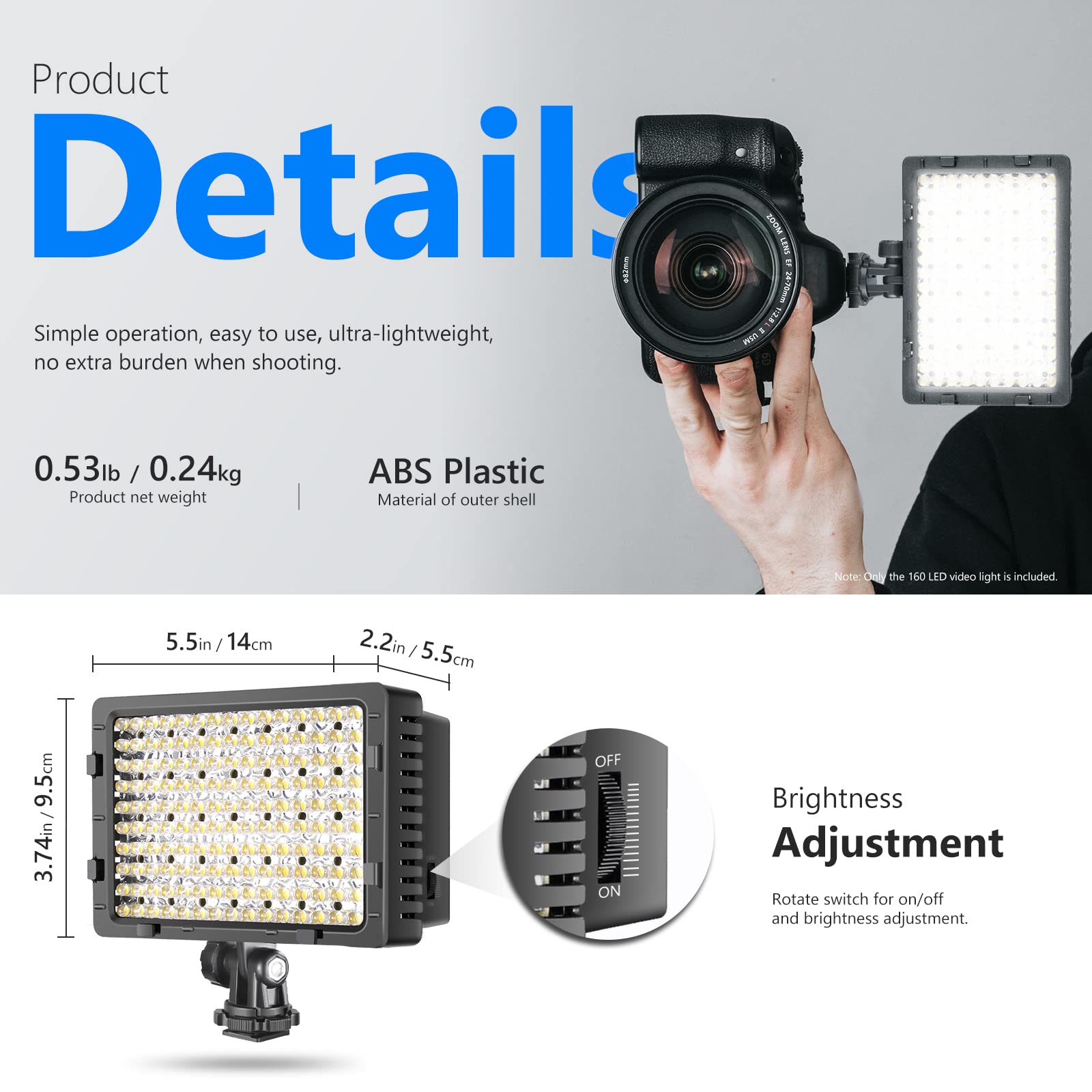 NEEWER 160 LED CN-160 Dimmable Ultra High Power Panel Light for Canon Nikon Sony DSLR Cameras - Professional Photography Lighting for Studio, YouTube Videos & Live Streaming