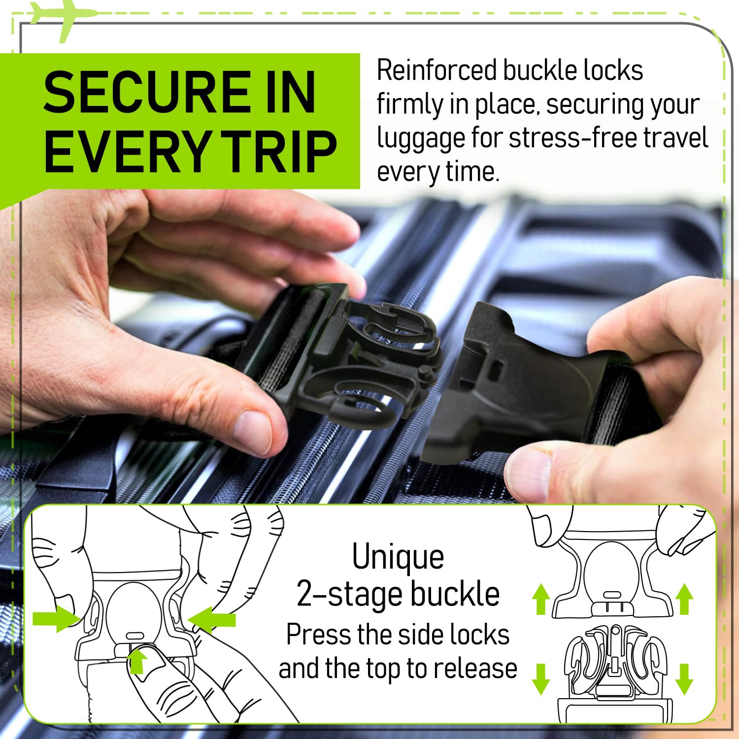 4-Pack TSA-Approved Luggage Straps | Heavy-Duty Adjustable Suitcase Belt Straps for Secure Travel | Durable Buckle Straps for Luggage Wrapping | Perfect for Airplane, Train & Road Trips