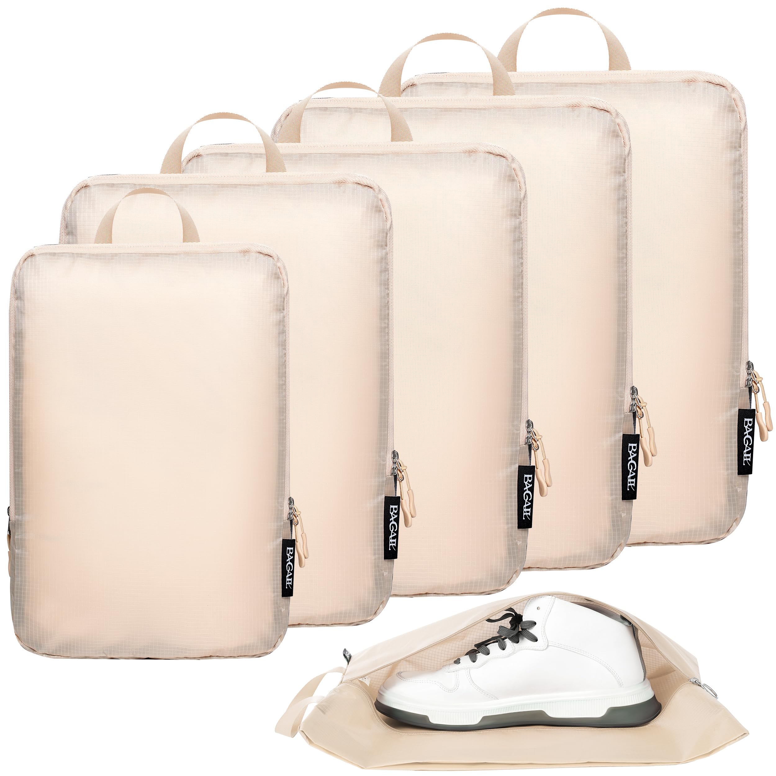 BAGAIL 4-Piece/6-Piece Ultralight Compression Packing Cubes Set - Travel Luggage Organizer for Suitcase & Backpack (70D Nylon, Beige) | Perfect for Business Trips, Vacations & Weekend Getaways