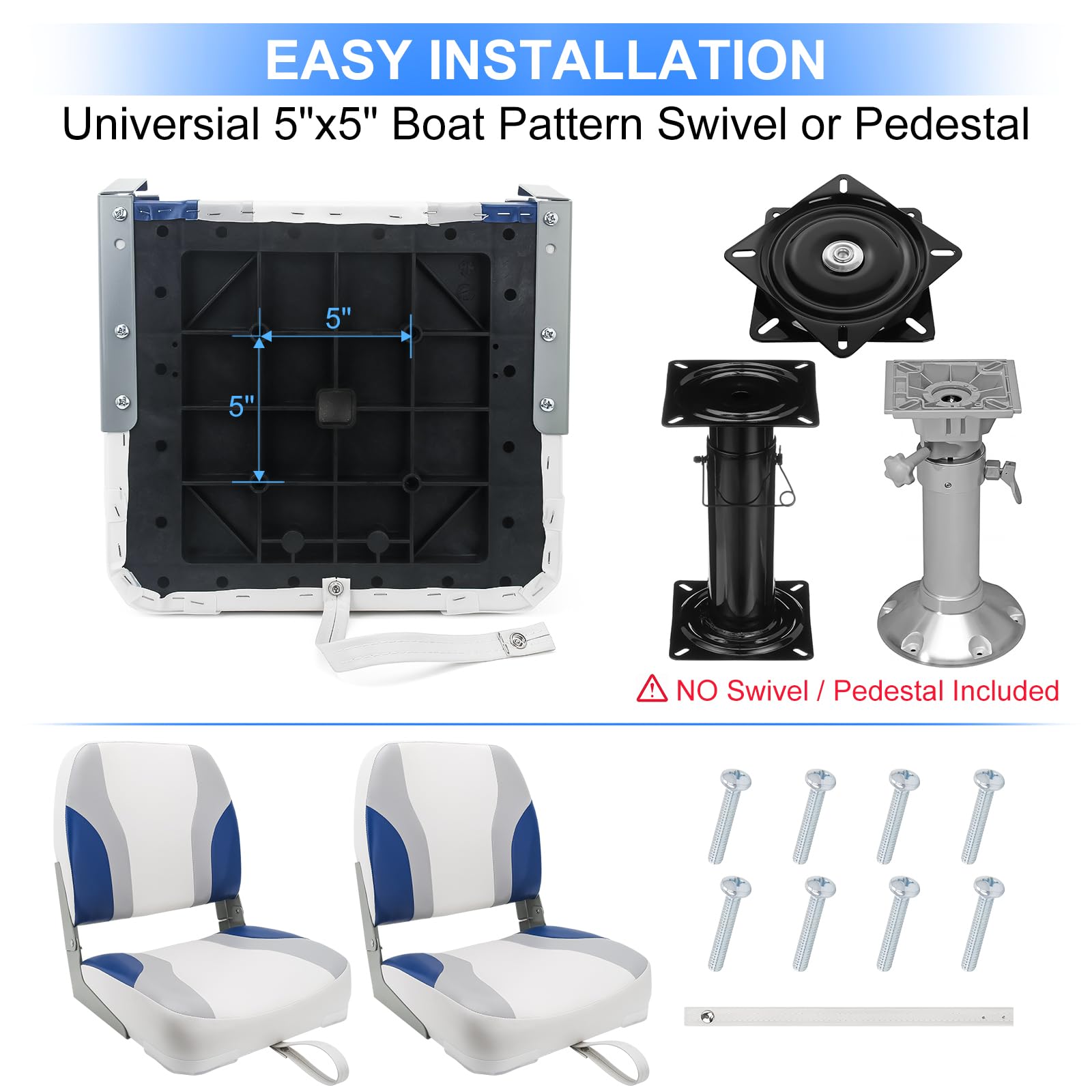 **Low Back Folding Boat Seat 2-Pack – Waterproof Portable Fishing Boat Chairs for Cabin & Deck – Light Grey/Blue/White – Ideal for Fishing, Boating & Outdoor Adventures**