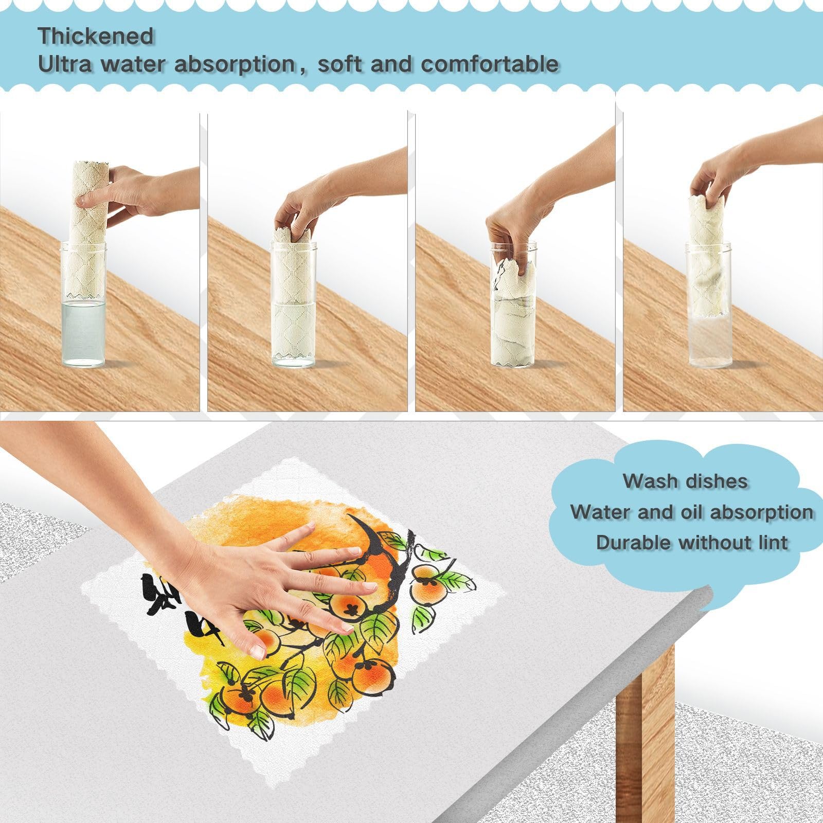 Premium VIGTRO Persimmons Fall Fruit Dish Cloth Towels - Super Absorbent & Fast Drying Kitchen Rags, Reusable Washcloths for Cleaning (11x11 Inch, 6 Pack) - Perfect for Dishes, Countertops & Home Decor