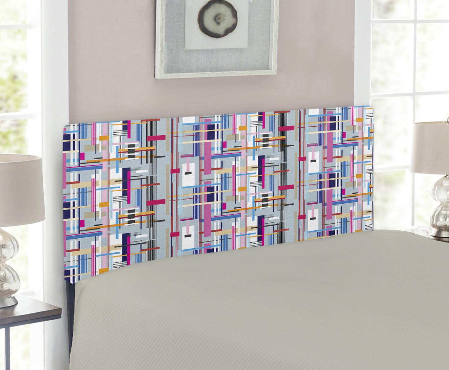Ambesonne Abstract Upholstered Headboard - Modern Geometric Stripes & Rectangles Design, Twin Size Memory Foam Bed Headboard for Bedroom Decor | Perfect for Contemporary, Minimalist & Boho Home Interiors
