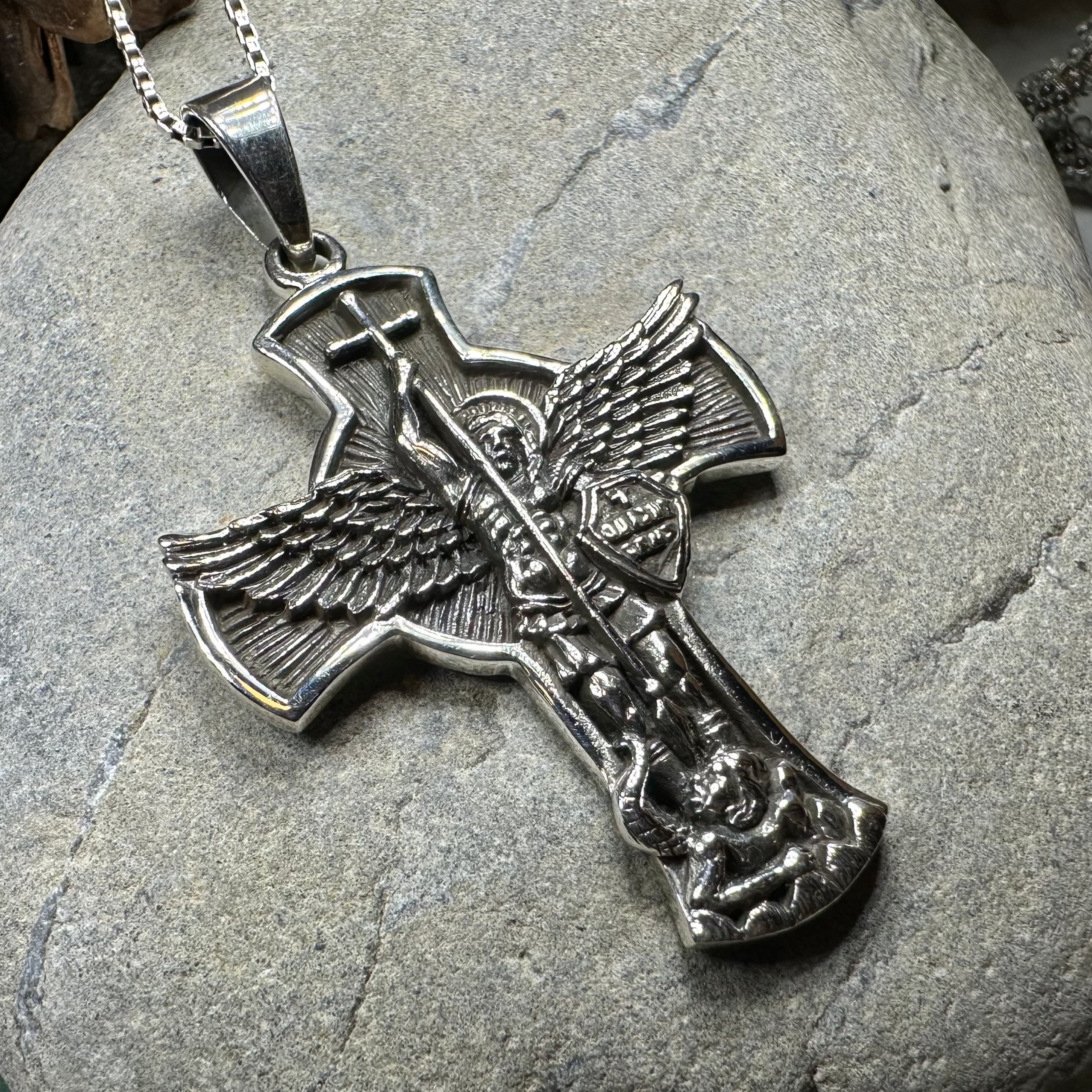 Large Saint Michael Cross Pendant - Sterling Silver Religious Necklace for Men & Women - Perfect for Baptism, Confirmation & Spiritual Protection Jewelry