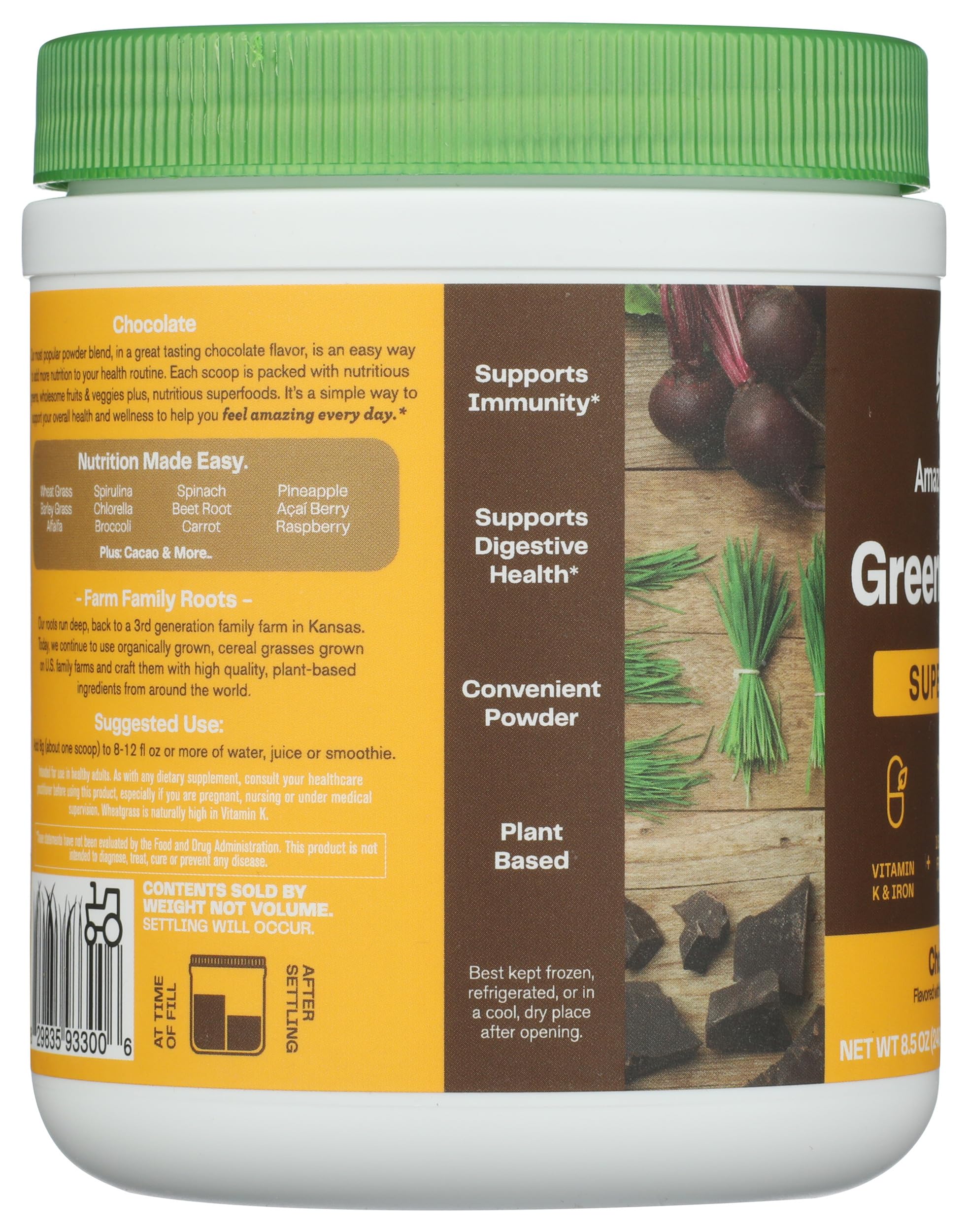 AMAZING GRASS Chocolate Green Superfood Powder - 8.5 oz | Organic Super Greens Blend with Spirulina & Chlorella | Perfect for Smoothies, Shakes & Healthy Energy Boosts