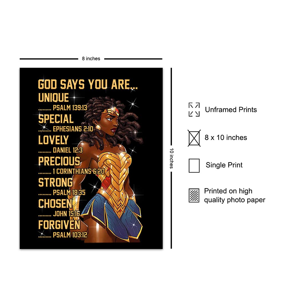 African American Wall Art - Christian Decor for Women & Girls - Bible Verse Gift