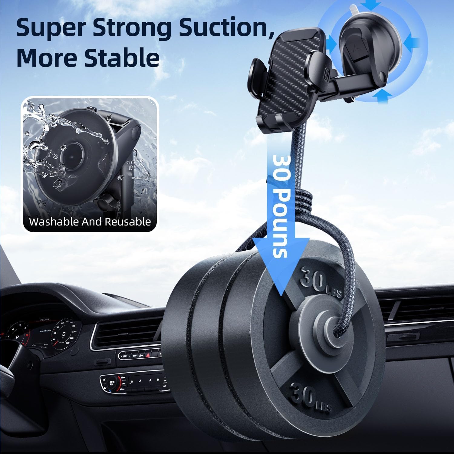 Vexloria Universal Car Phone Holder Mount - 360° Rotatable for All 4.0-7.0 Inch Smartphones (Model ZJ-Y02) | Perfect for Driving, GPS Navigation & Hands-Free Calling