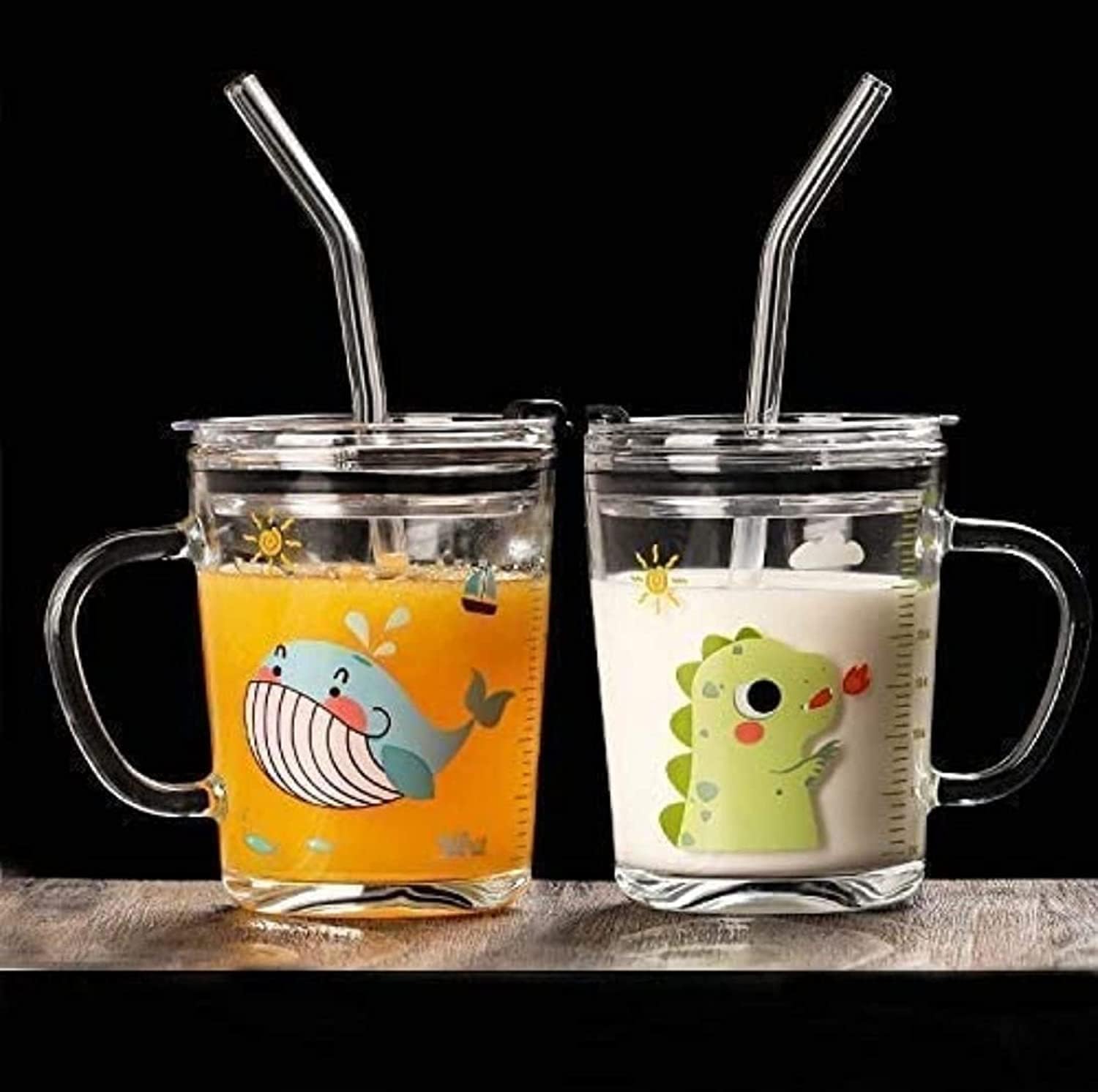 PrimeWorld 350ml Cartoon Printed Baby Sipper Mug with Straw & Lid - BPA-Free Milk, Juice, Water, Shakes Measuring Cup for Kids & Toddlers - Perfect for Home, School, Travel & Outdoor Activities