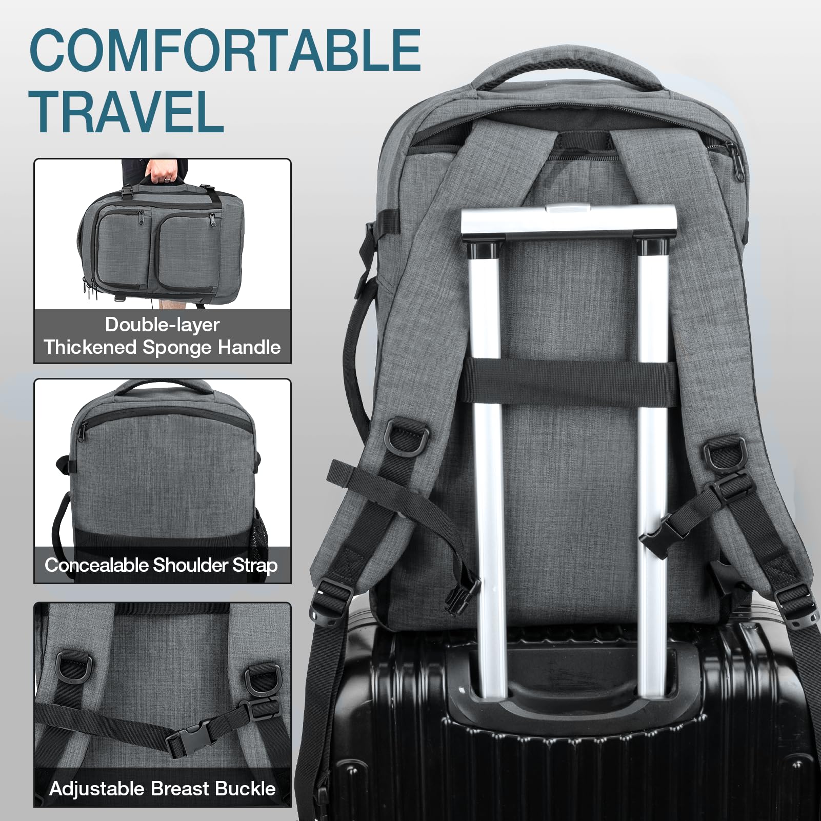 40L Travel Backpack Carry On Approved for Flights - Waterproof Laptop Backpack Fits 17 Inch Computer, Lightweight Suitcase Alternative for Business Trips & Weekend Getaways - Perfect as Personal Item Bag (Dark Grey)