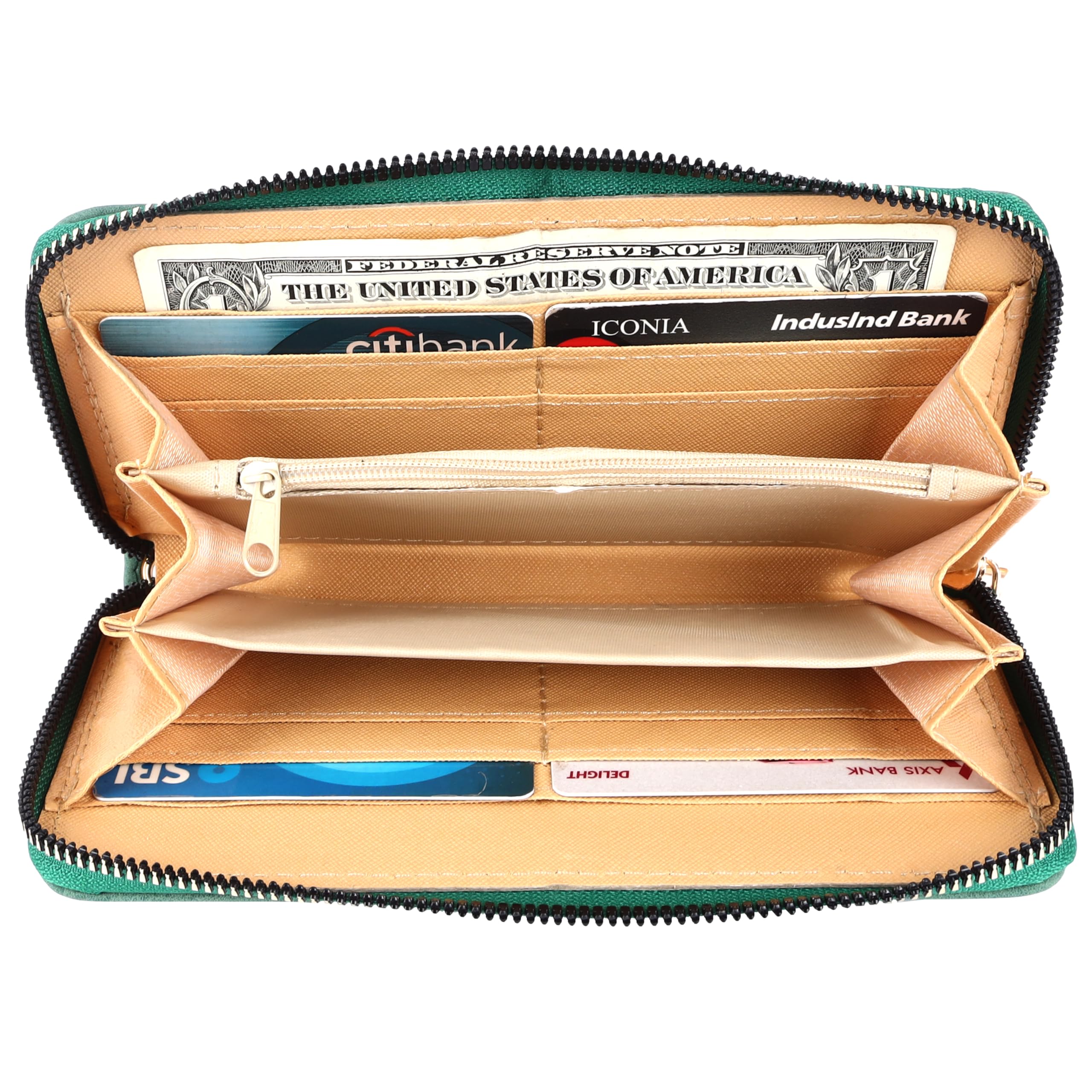 Rhenew Stylish Women's Faux Leather Zip Around Wallet Clutch Purse with Multiple Card Slots - Olive Green | Perfect for Everyday Use, Travel & Business