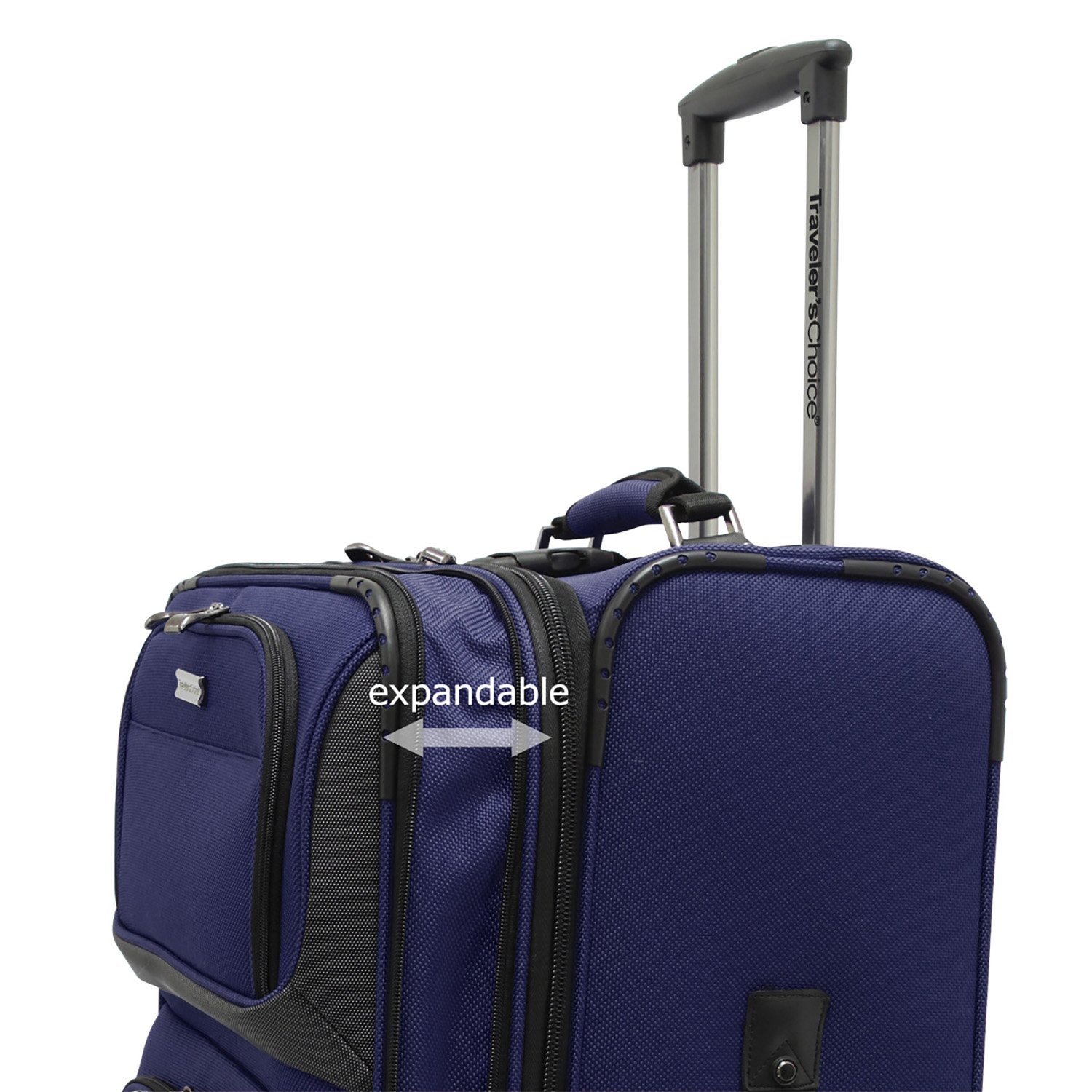 Traveler's Choice Expandable Durable 25-Inch Checked Luggage - Navy Blue Rollaboard Suitcase for Air Travel, Business Trips & Vacation Packing