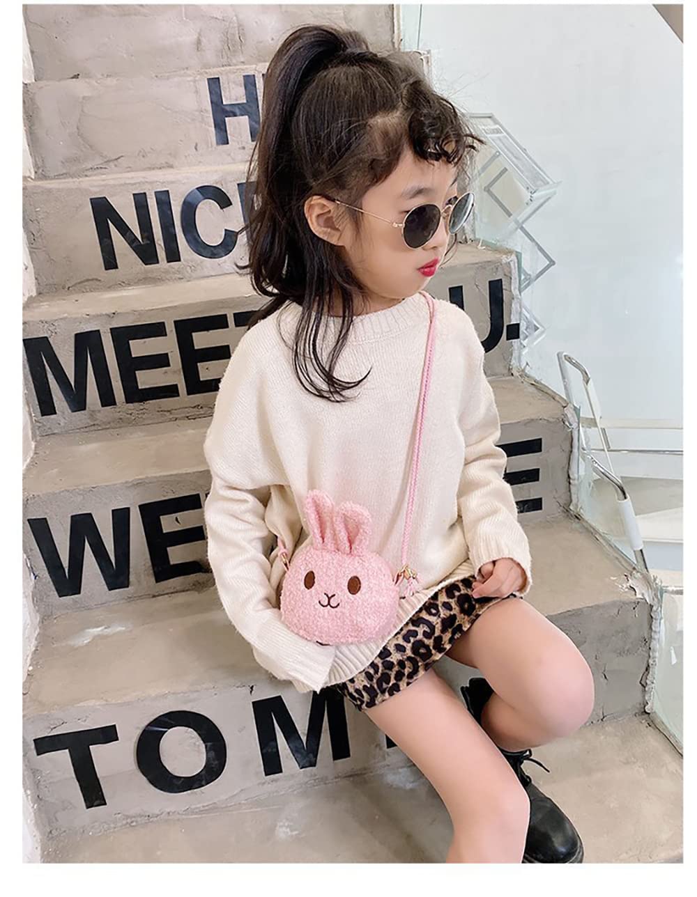 SYGA Kids Girls Bunny Rabbit Cat Cartoon Messenger Bag - Cute Small Shoulder Purse for School, Travel & Daily Use