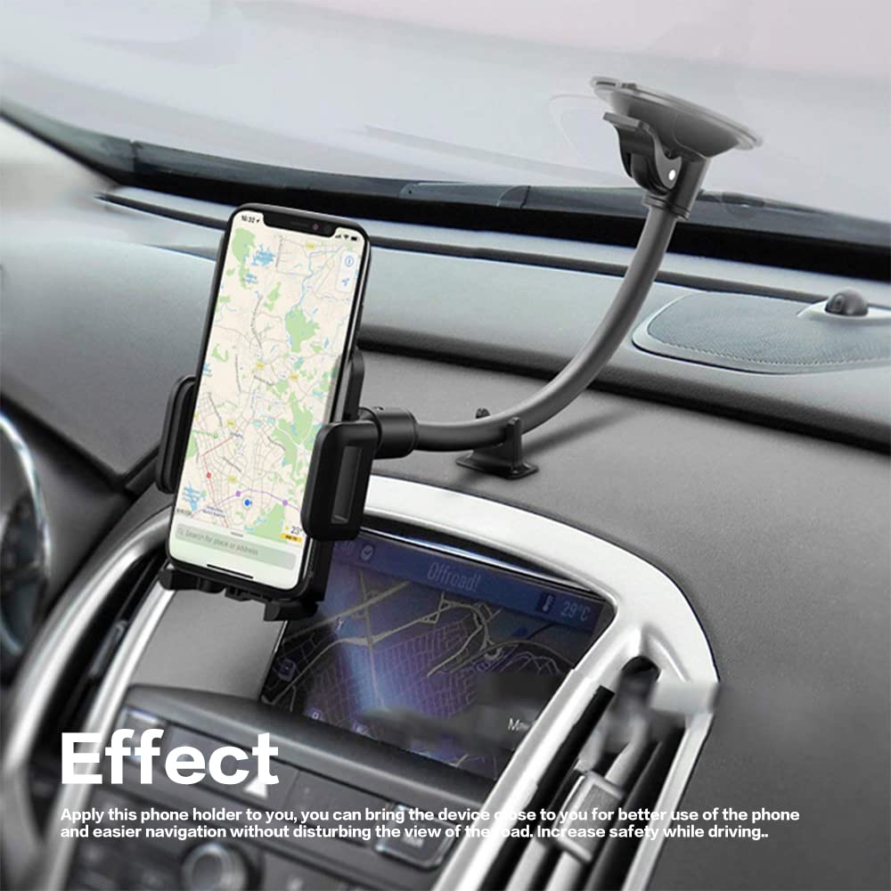 Universal Car Phone Mount Holder - Strong Suction Cup Windshield Dashboard Phone Stand for iPhone & Android - Anti-Shake Stabilizer for Safe Driving - Perfect for GPS Navigation, Rideshare & Road Trips