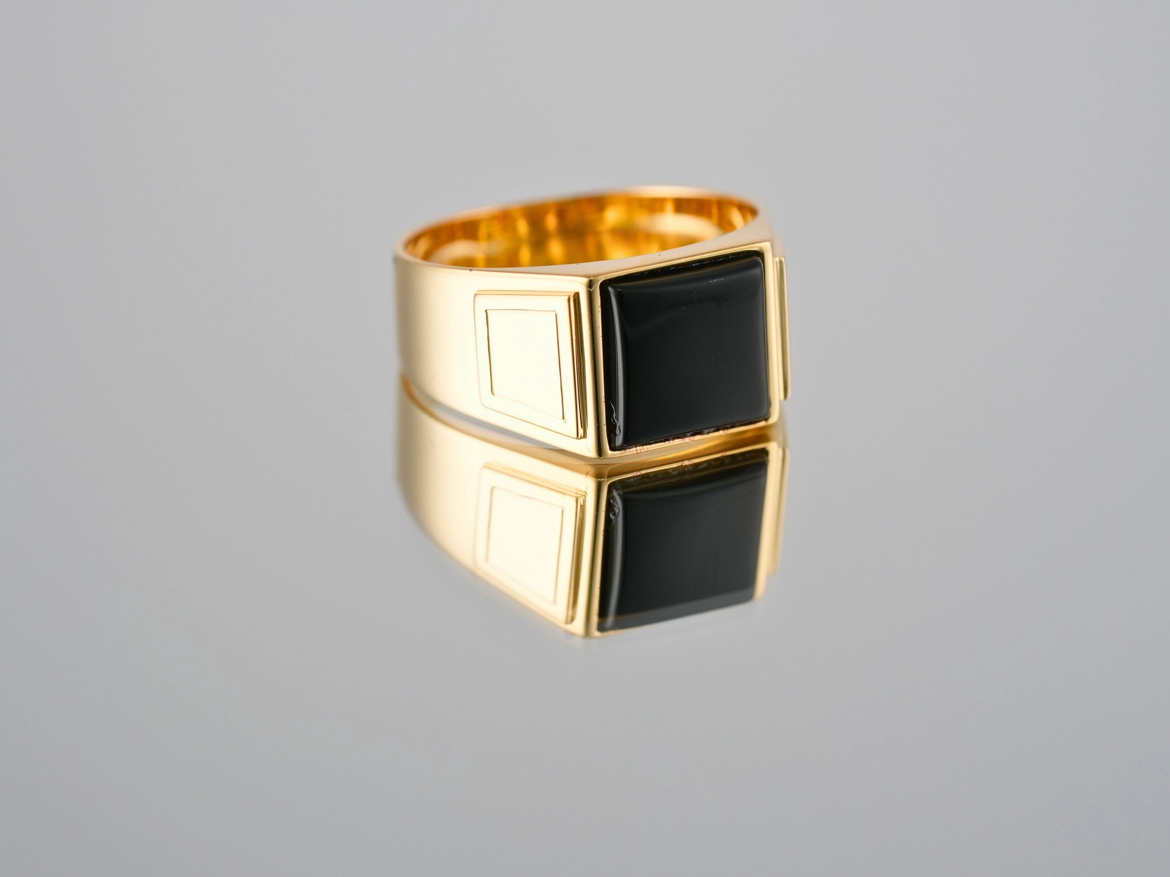 Dominus Ring for Men - 18K Gold Signet Ring with Handcrafted Black Onyx Stone | Luxury Men's Jewelry, Wedding Band, Gift for Him, Business & Formal Occasions