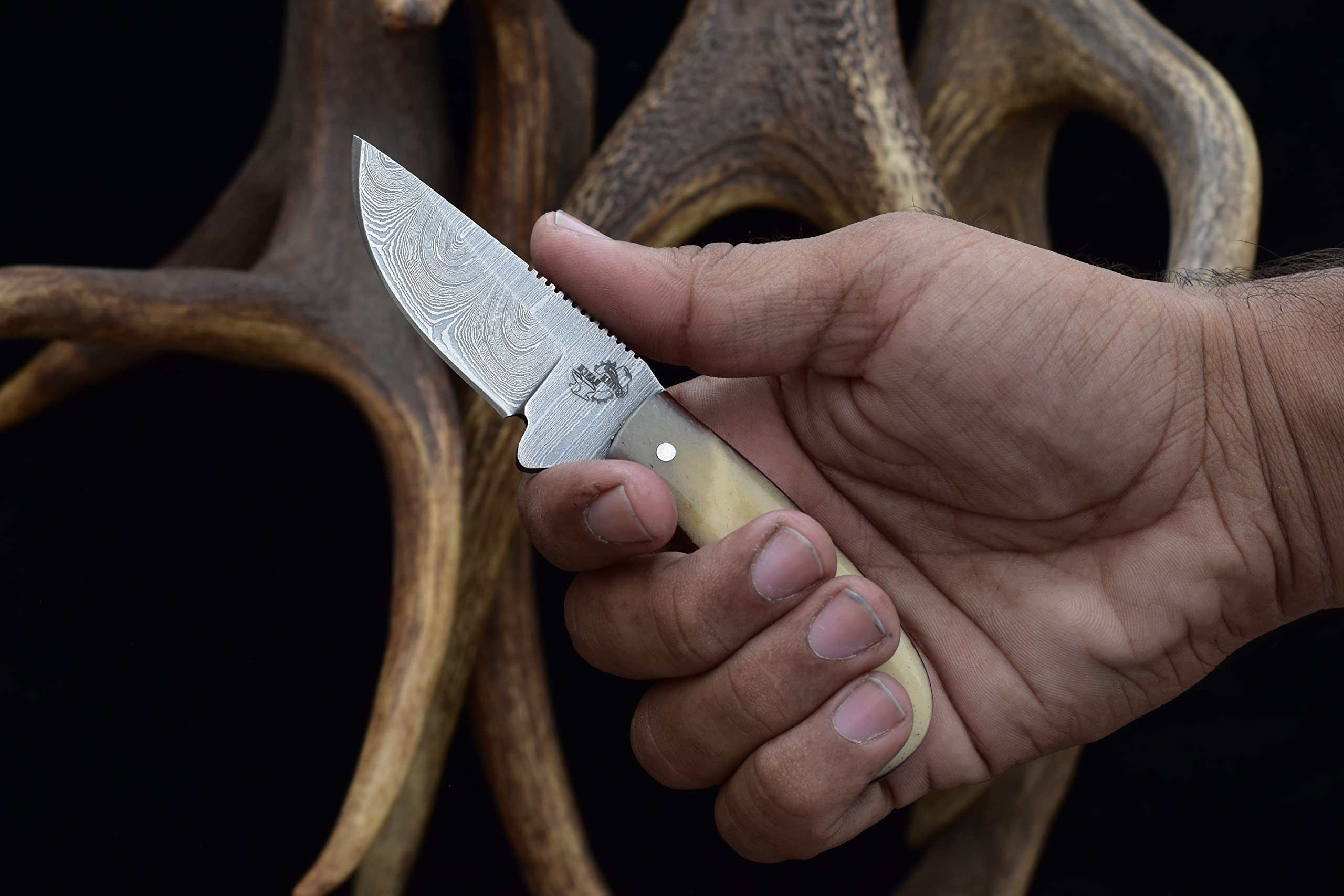 Ranch Fixed Blade EDC Skinning Knife with Cattle Bone Handle - Heavy Duty Horizontal Carry Sheath (2006-B) - Perfect for Hunting, Camping & Outdoor Survival