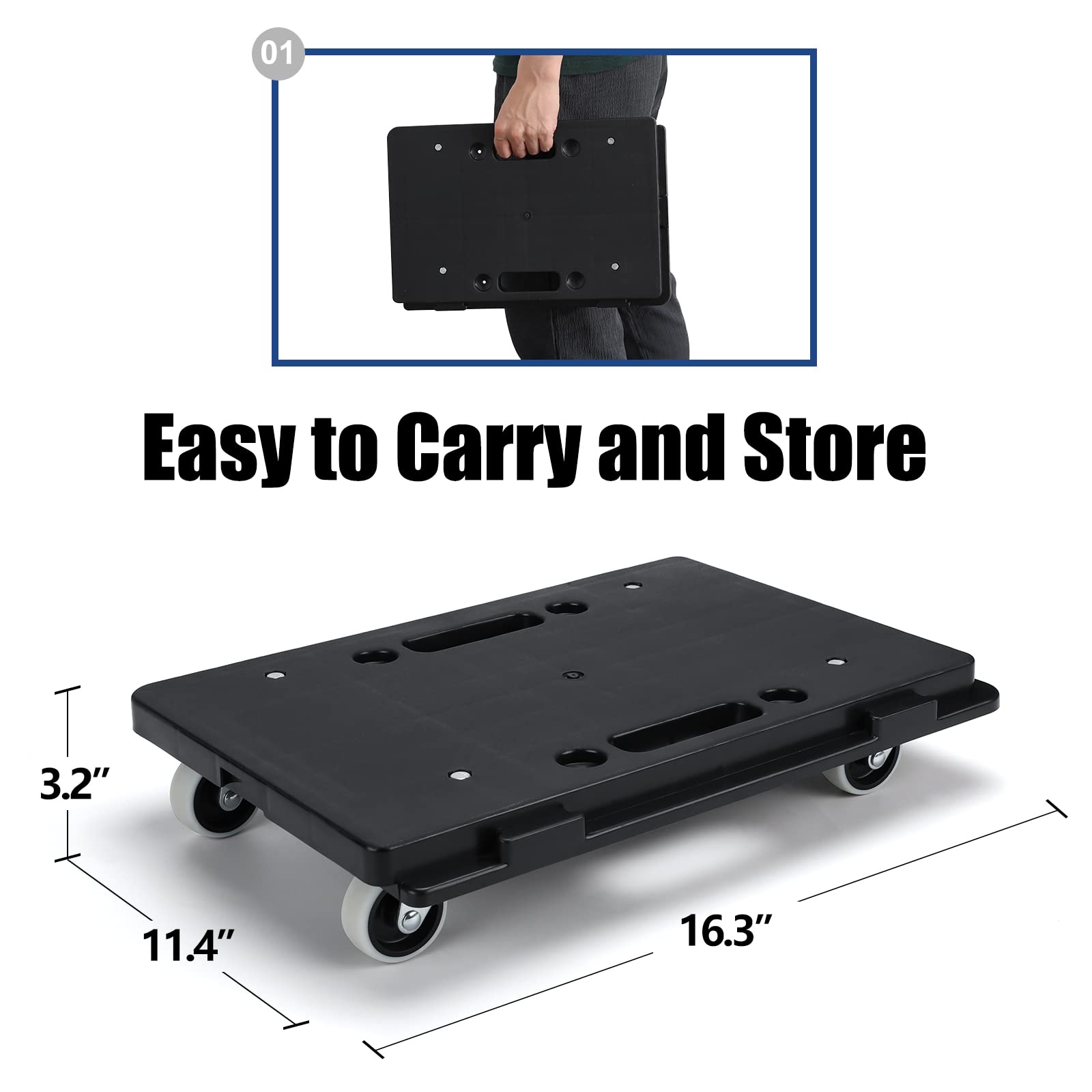 Portable Furniture Movers with Wheels - Heavy Duty Moving Rollers & Leg Dollies for Sofa, Table, Refrigerator - 4-Wheel Flat Dolly Set (2 Pack, 440 lbs Capacity, Black) - Ideal for Home Moving, Office Relocation & Warehouse Use