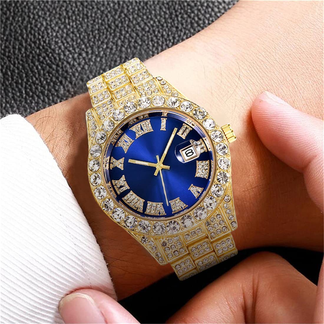 Luxury SENRUD Men's Diamond Watch - Fashion Iced-Out Crystal Rhinestone Analog Quartz Watch with Bracelet Wristband | Perfect for Formal Events, Parties & Special Occasions