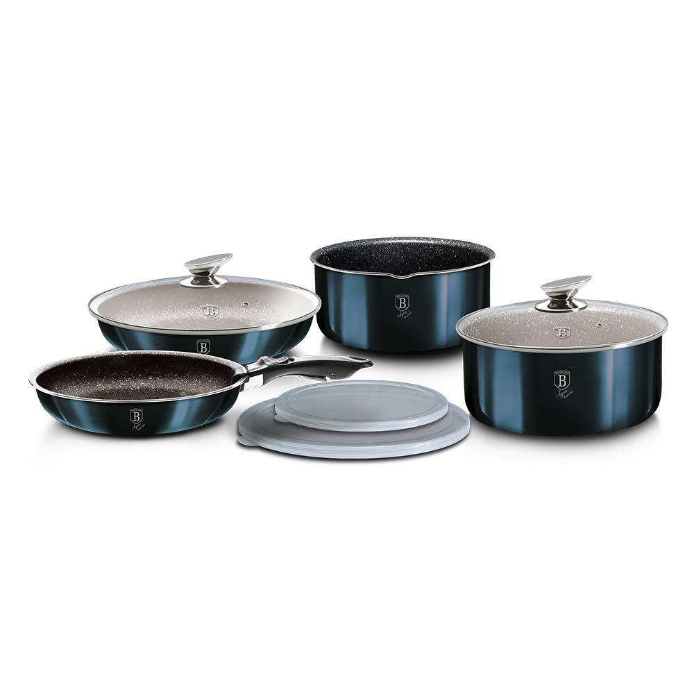 Berlinger Haus 9-Piece Nonstick Cookware Set with Detachable Ergonomic Handles & Glass Lids - Pots and Pans for Everyday Cooking, Frying, Boiling & Sauteing - Perfect for Home Chefs & Professional Kitchens
