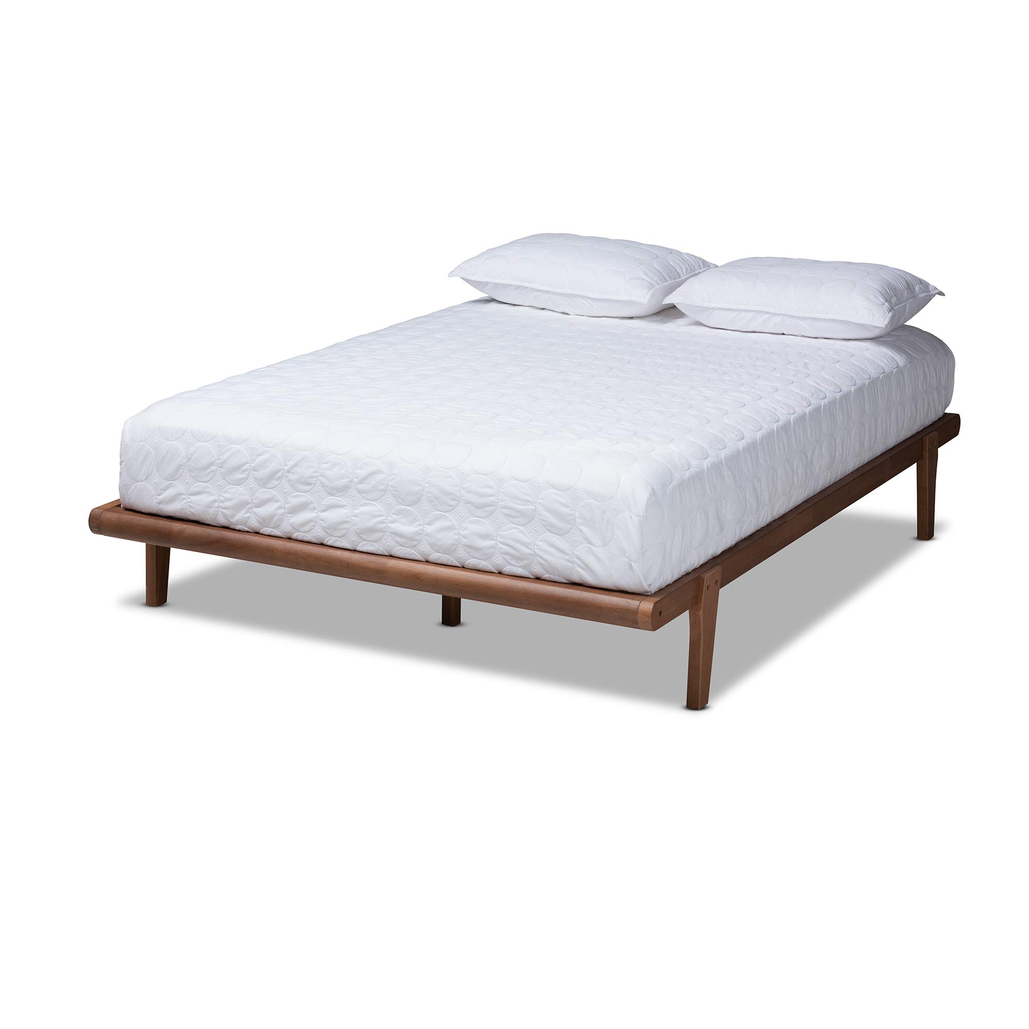 Baxton Studio Modern Double Bed Frame with Wooden Slats - Sturdy Brown Platform Bed for Bedroom, Guest Room, or Dorm - Easy Assembly & Noise-Free Design
