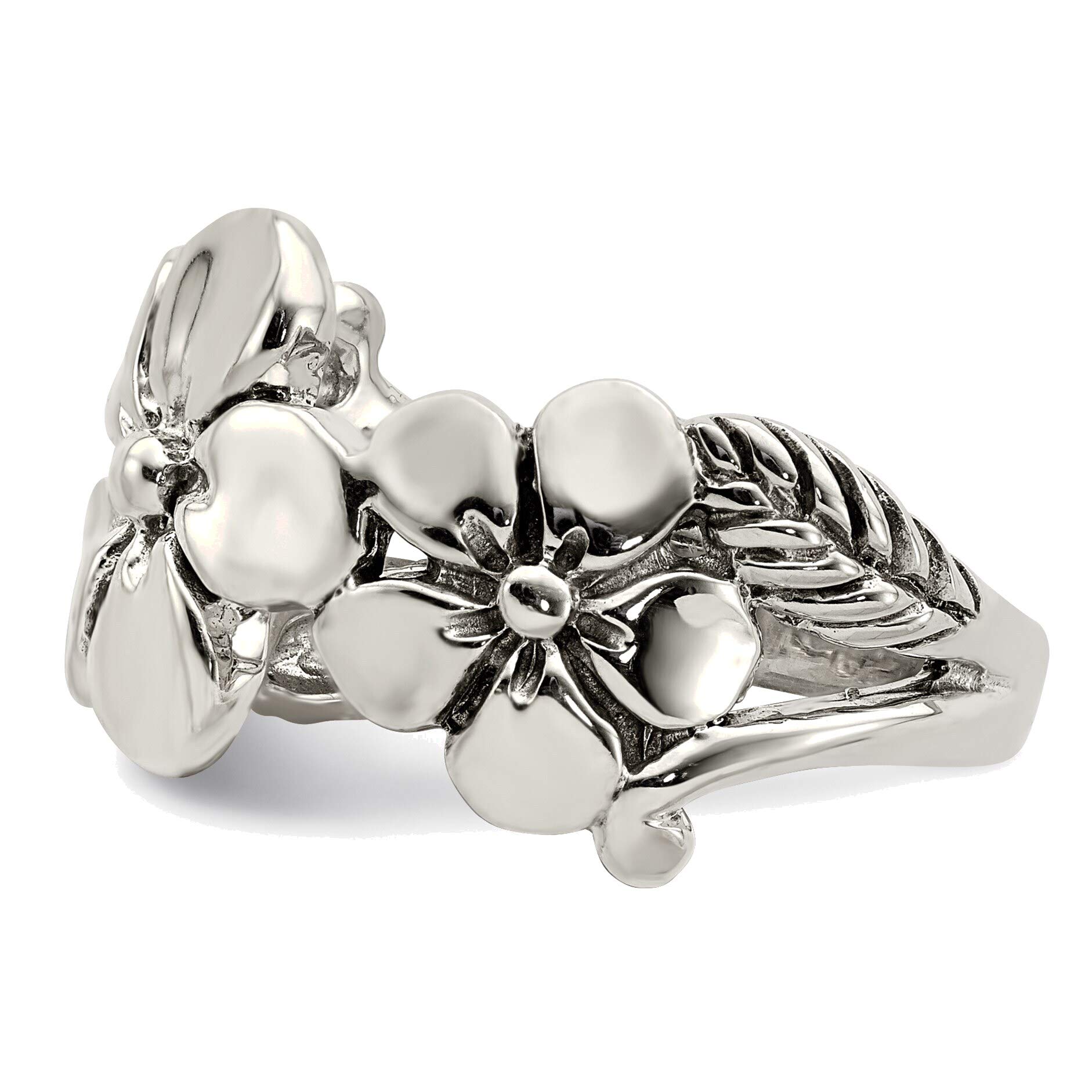 Bonyak Sterling Silver Flower Ring - Size 6, Polished & Antiqued Finish - Elegant Floral Jewelry for Women, Perfect for Weddings, Anniversaries & Everyday Wear