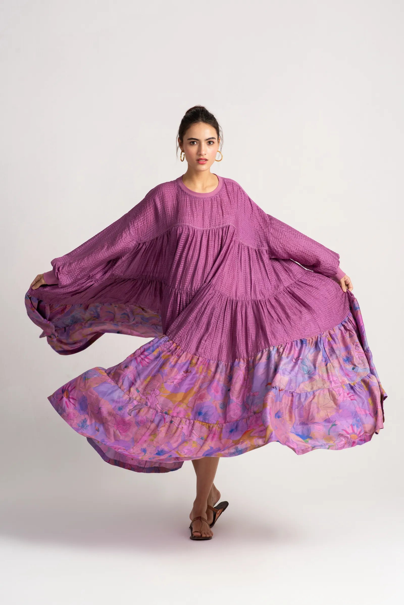 Noor Mahal Silk Check Amethyst Dress – Elegant Women's Formal Wear for Weddings, Parties & Special Occasions