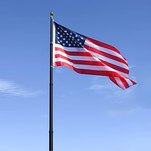 20FT Heavy Duty Telescoping Flag Pole Kit with 3x5 American Flag - 14 Gauge In-Ground Telescopic Flagpole for Residential & Commercial Use - Perfect for Outdoor Display in Yards, Gardens, and Patriotic Events