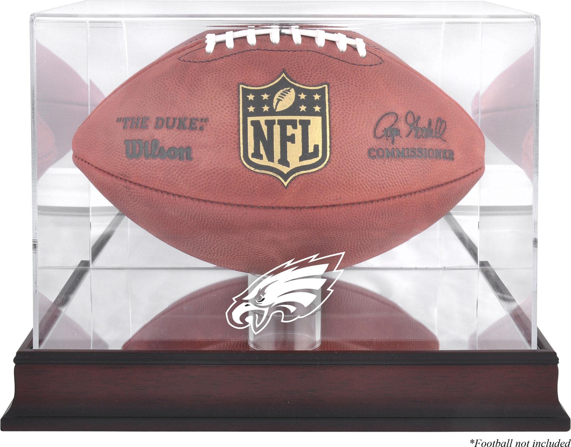 Philadelphia Eagles Mahogany Football Logo Display Case with Mirror Back - Premium Wooden Collectible Display for NFL Memorabilia, Jersey, Autographed Items - Perfect for Man Cave, Sports Bar, or Home Office Decor
