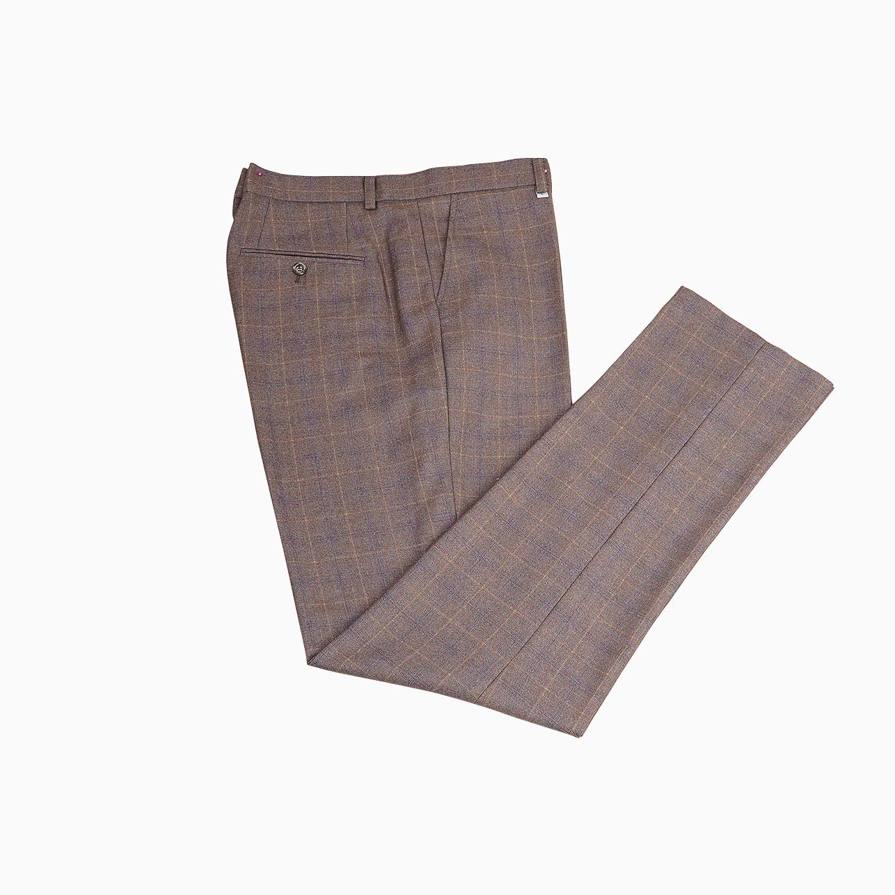 Men's Slim Fit Vintage 3-Piece Tweed Wool Suit - Light Brown Plaid Check Tuxedo for Weddings, Parties & Formal Events