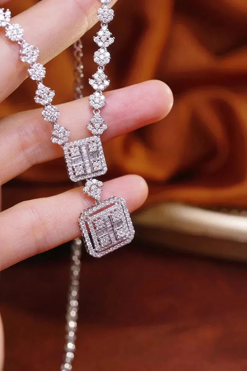 18K White Gold Diamond Necklace for Women - 3.5 Carat Real Natural Square Cut Diamond Pendant Luxury Jewelry | Perfect for Parties, Weddings, Anniversaries & Special Occasions