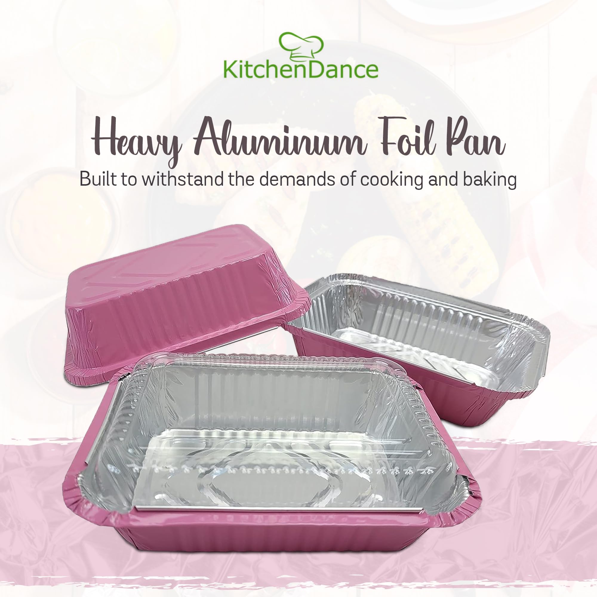 KitchenDance 1.5 lb Colored Foil Takeout Containers with Lids - Heavy Duty Aluminum Food Containers for Cooking, Baking, Freezing & Meal Prep - Disposable Casserole Pans for Restaurants, Catering & Home Use - 1000 Pack (Pink)