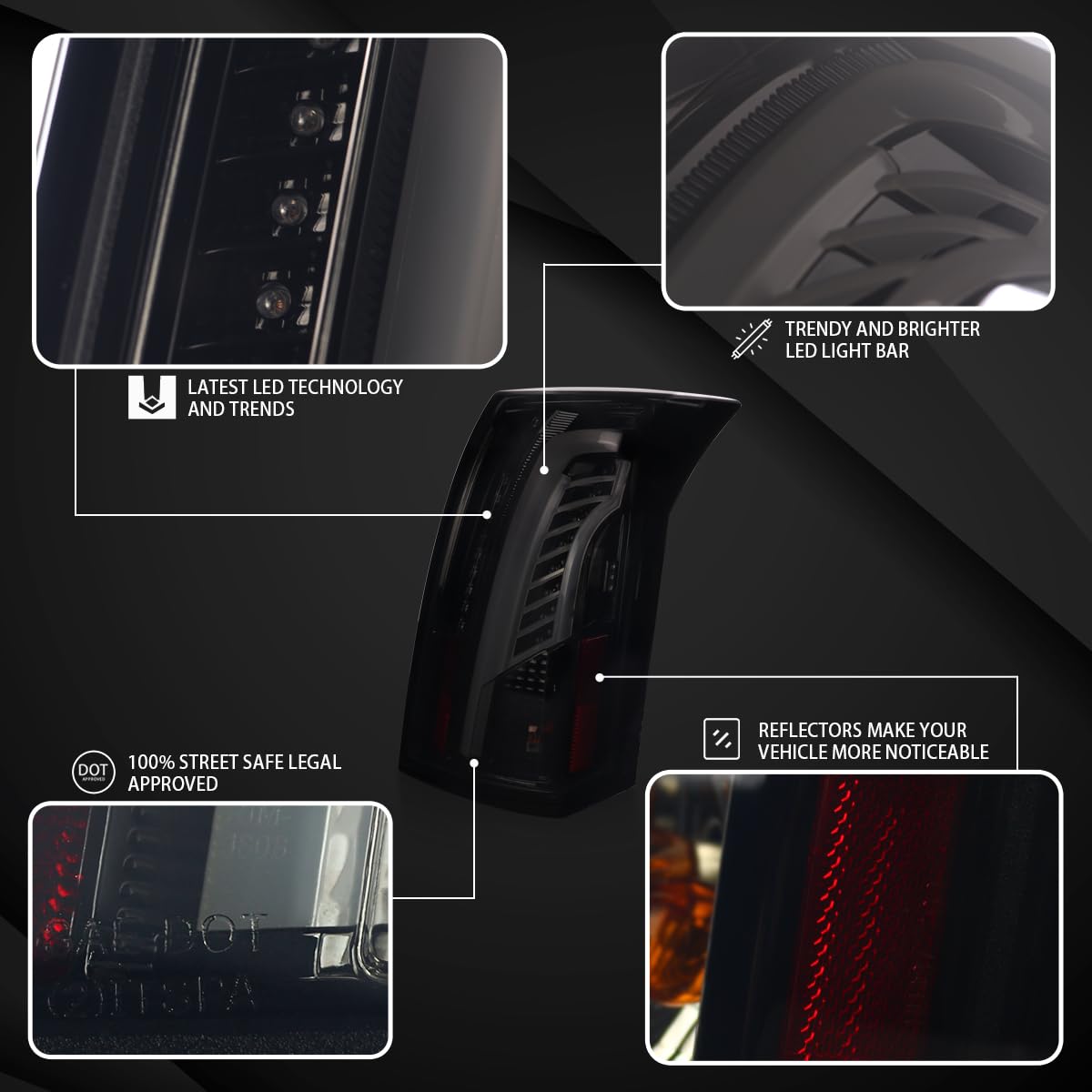 AUTOZENSATION LED Tail Lights for 2003-2007 Cadillac CTS - Glossy Black Smoke Left & Right Pair Assembly - Enhanced Visibility & Style for Night Driving & Car Customization