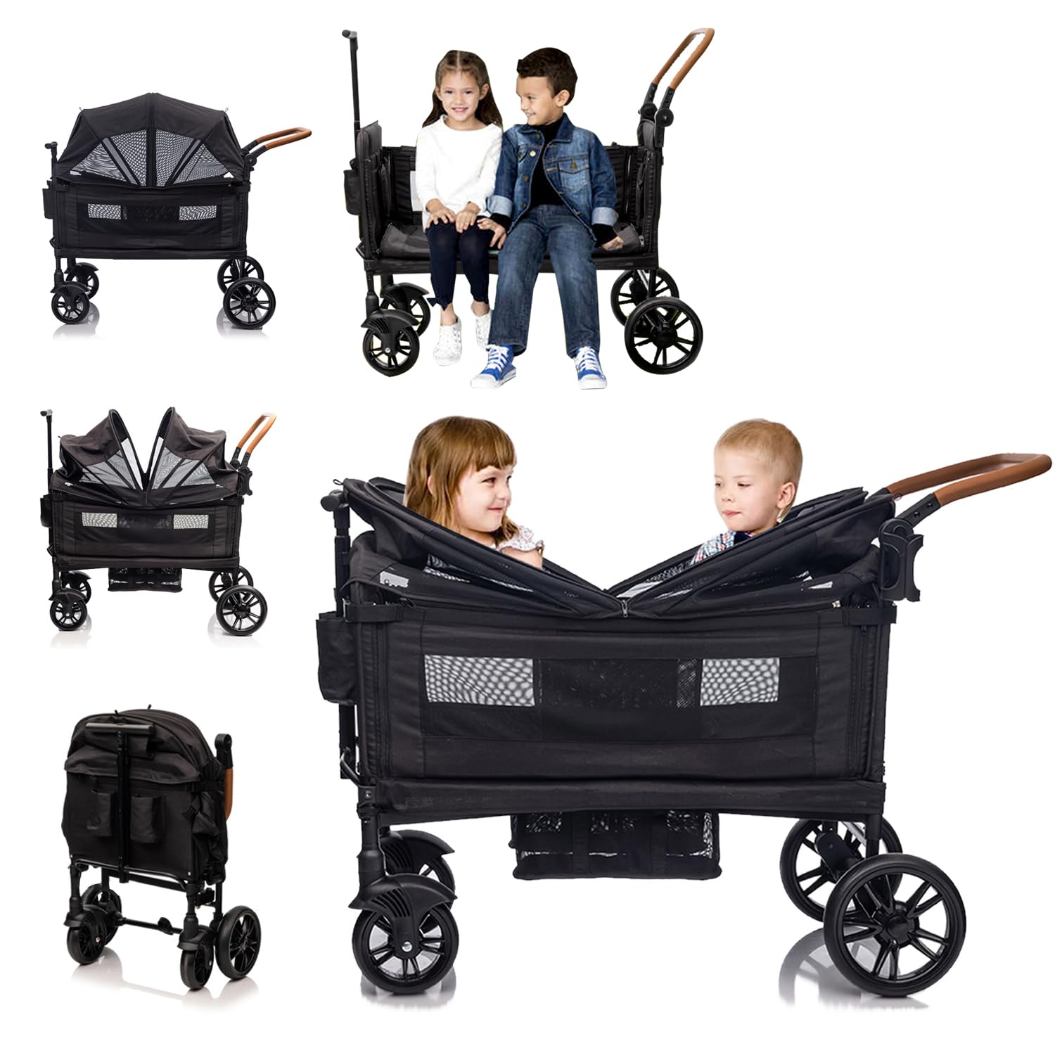 **Double Stroller for 2 Kids - Lightweight Foldable Wagon Stroller with 5-Point Harness, Adjustable Handle & Canopy - Includes Tray Table & Cup Holder - Ideal for Travel, Shopping & Outdoor Adventures with Toddlers & Newborns**