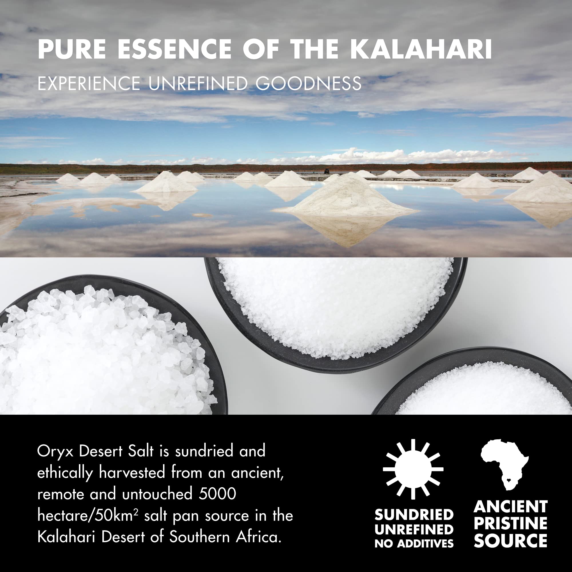 Premium Oryx Desert Sea Salt Grinder with Ceramic Mill - 3.52 oz Coarse Kosher Salt, Natural Organic Seasoning - Great Alternative to Himalayan & Rock Salt - Sourced from Kalahari Desert Salt Lakes | Perfect for Cooking, Grilling & Gourmet Dishes