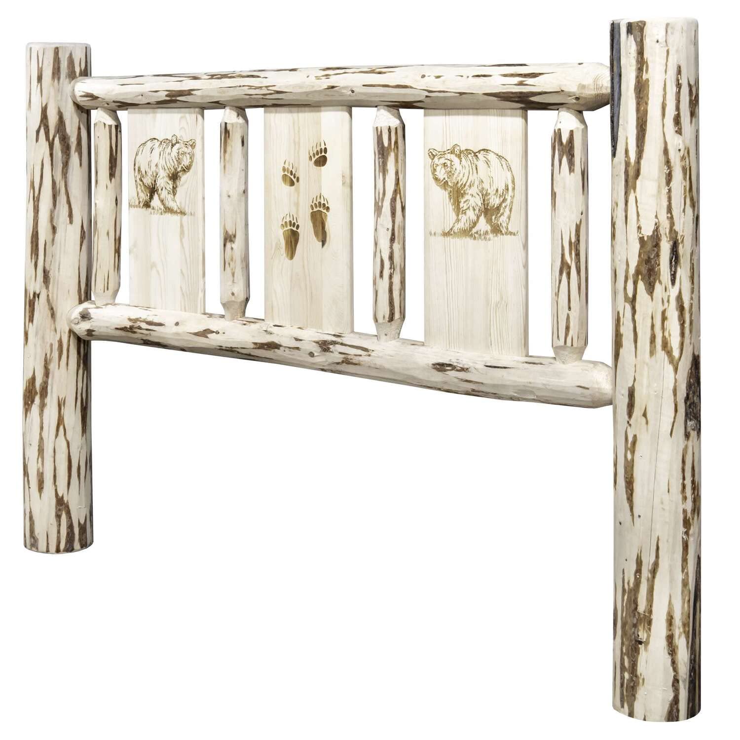 Montana Collection Twin Headboard with Laser Engraved Bear Design - Unfinished Wood Headboard for Bedroom Decor, Rustic Cabin or Lodge Style Bedroom Furniture (DIY Ready to Stain or Paint)