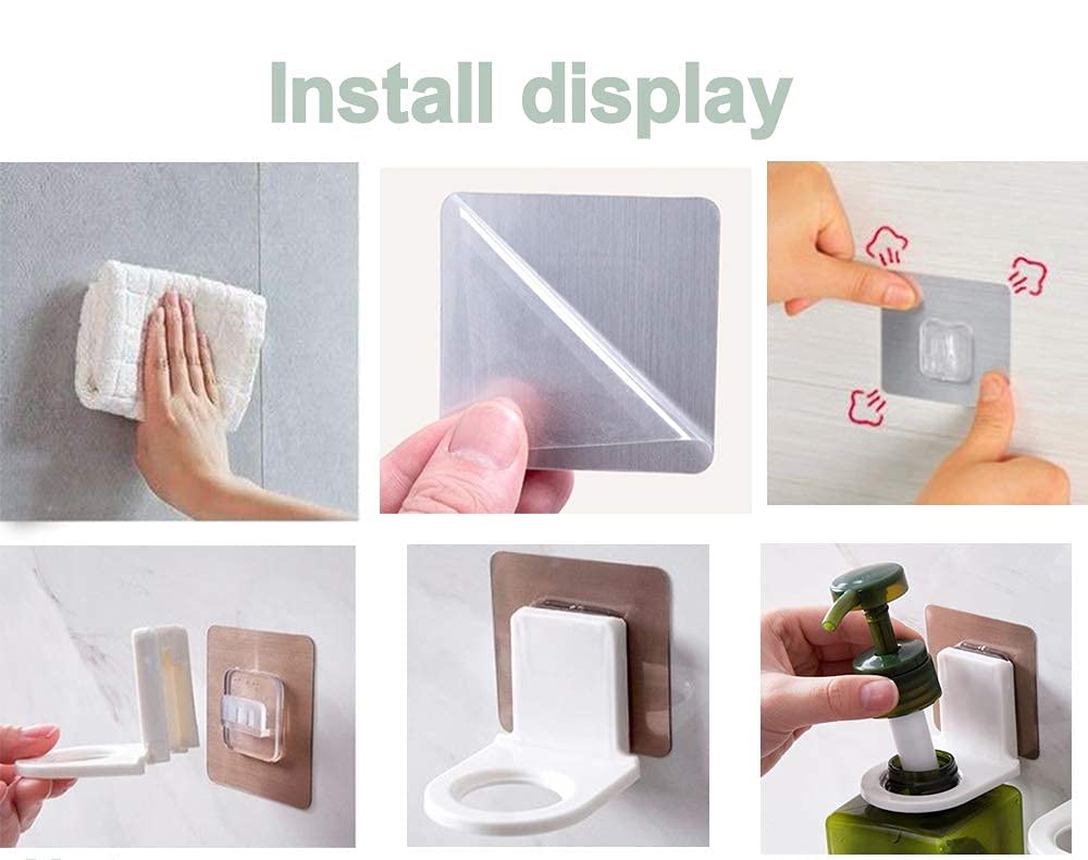 SQUICKLE 2-Pack Wall Mounted Bottle Hook Holder - Self Adhesive Suction Cup Hook for Shampoo, Hand Soap & Sanitizer Dispensers - Strong Sticky Magic Sticker for Bathroom, Kitchen & Shower Organization (Perfect for Small Spaces & Clutter-Free Home)
