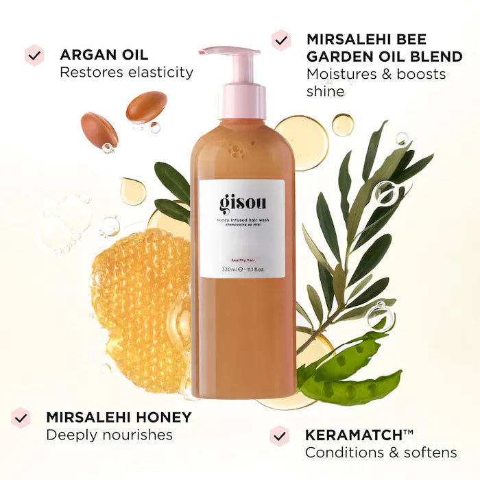 Gisou Honey Infused Hair Wash Shampoo - Nourishing & Hydrating for Dry, Damaged Hair | Perfect for Daily Use & Salon-Quality Results at Home