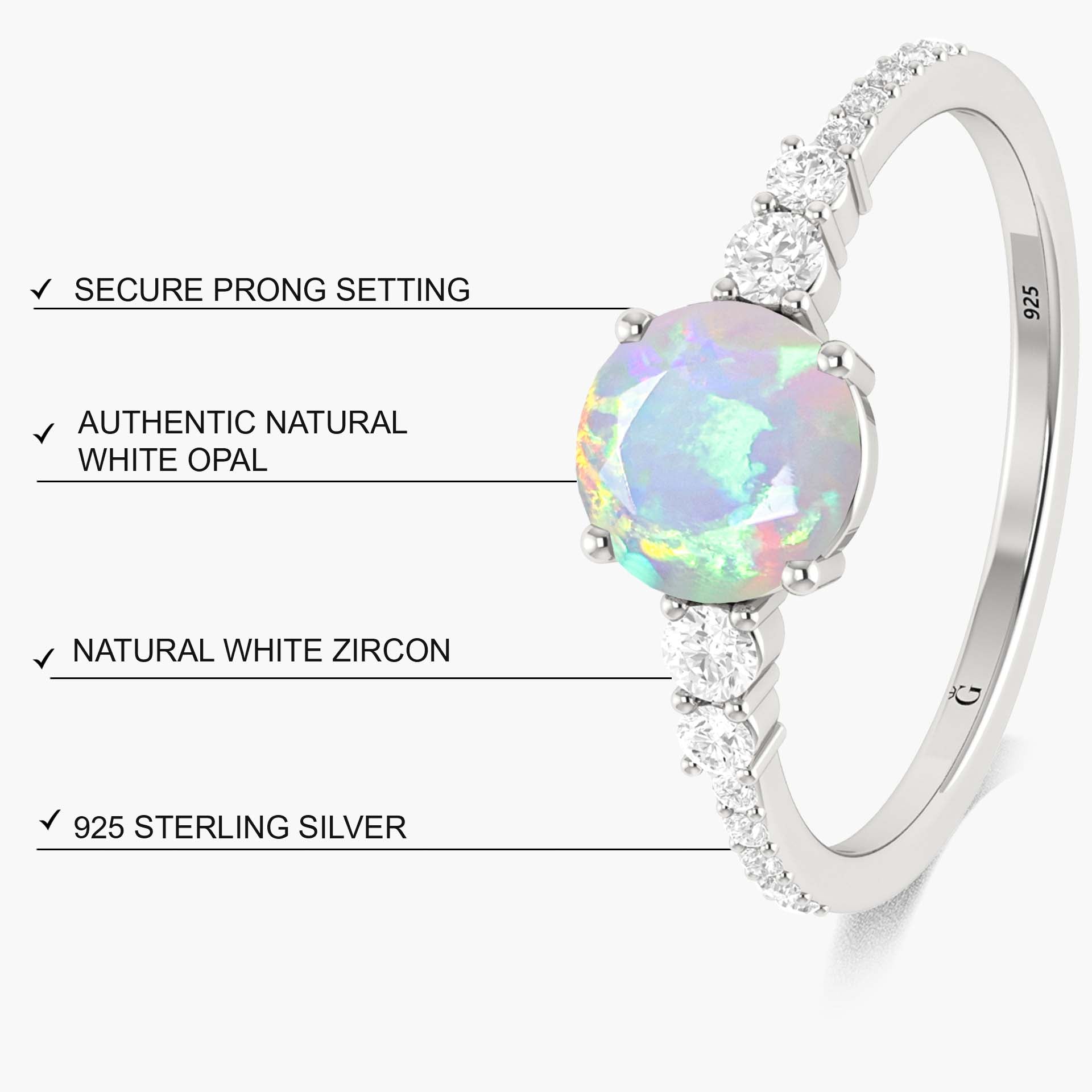 Genuine White Fire Round Ethiopian Opal Statement Ring – Elegant Jewelry for Women, Perfect for Weddings, Parties & Special Occasions