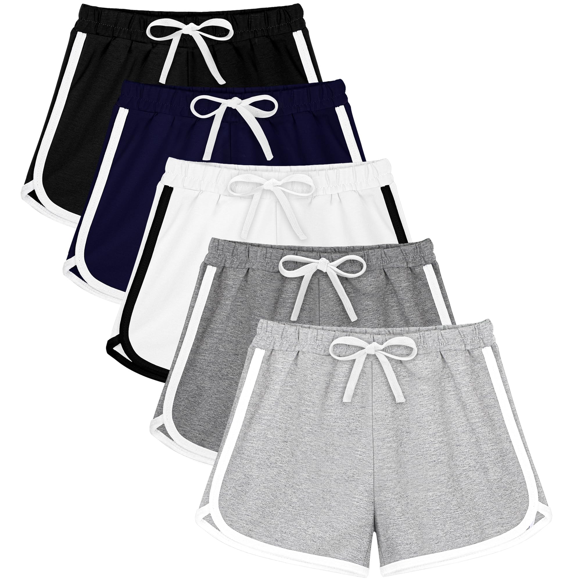 Resinta 5-Pack Girls' Cotton Athletic Shorts - Breathable Running Shorts for Toddlers, Summer Activewear, Yoga & Playtime - Perfect for Sports, Gym, and Outdoor Activities