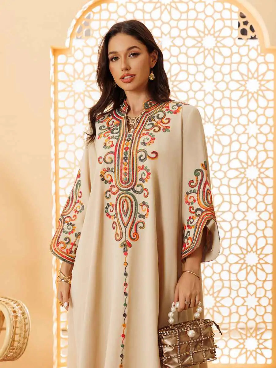 Elegant Arab Rope Embroidery Eid Caftan Kaftan Dress for Women - Traditional Islamic Party Wear for Eid, Wedding & Special Occasions