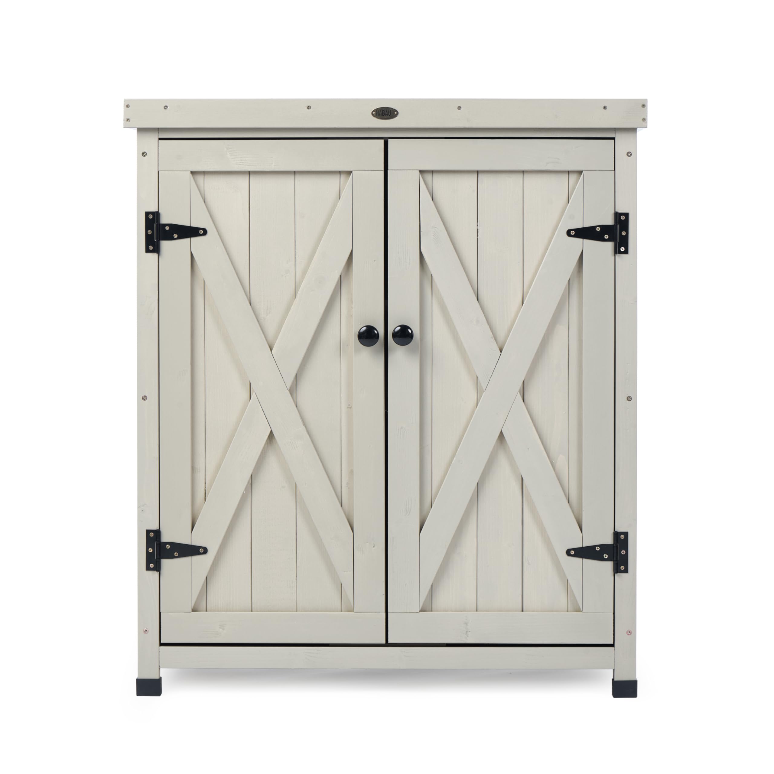 Weatherproof Outdoor Storage Cabinet with Shelves & Metal Tabletop - Durable Patio, Garden Workbench & Wooden Potting Table Workstation for Gardening, DIY Projects & Backyard Organization