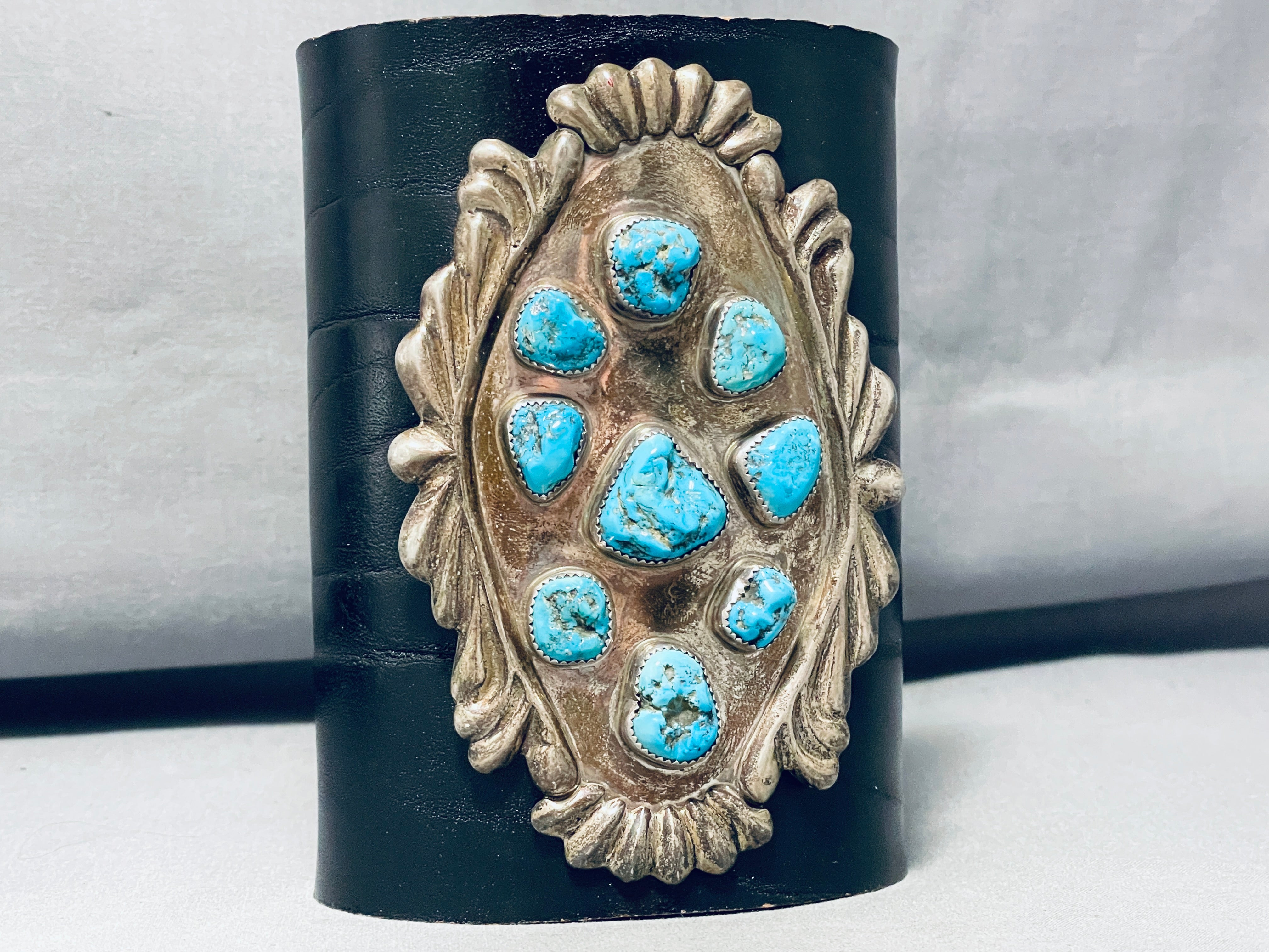 200 Grams Vintage Zuni Blue Gem Turquoise Sterling Silver Bow Guard - Authentic Native American Jewelry for Women & Men - Perfect for Weddings, Gifts & Boho Fashion