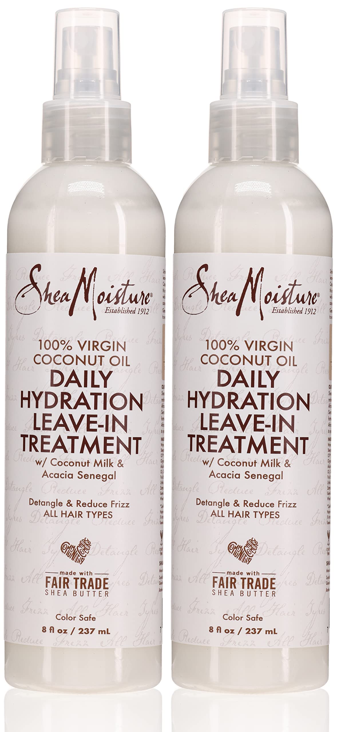 Shea Moisture 100% Pure Virgin Coconut Oil Leave-In Hair Treatment - 8 oz (237ml) 2-Pack for Dry, Damaged & Curly Hair - Hydrating & Nourishing Hair Care for Daily Use & Styling